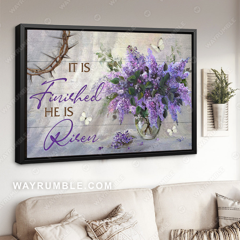 Pretty lavender drawing, White butterfly, It is finished, He is risen - Jesus Landscape Canvas Prints, Christian Wall Art