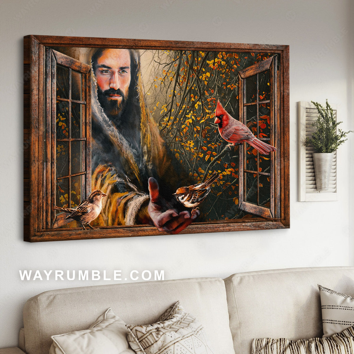 Jesus calls, Beautiful cardinal, Stunning autumn forest - Jesus Landscape Canvas Prints, Home Decor Wall Art