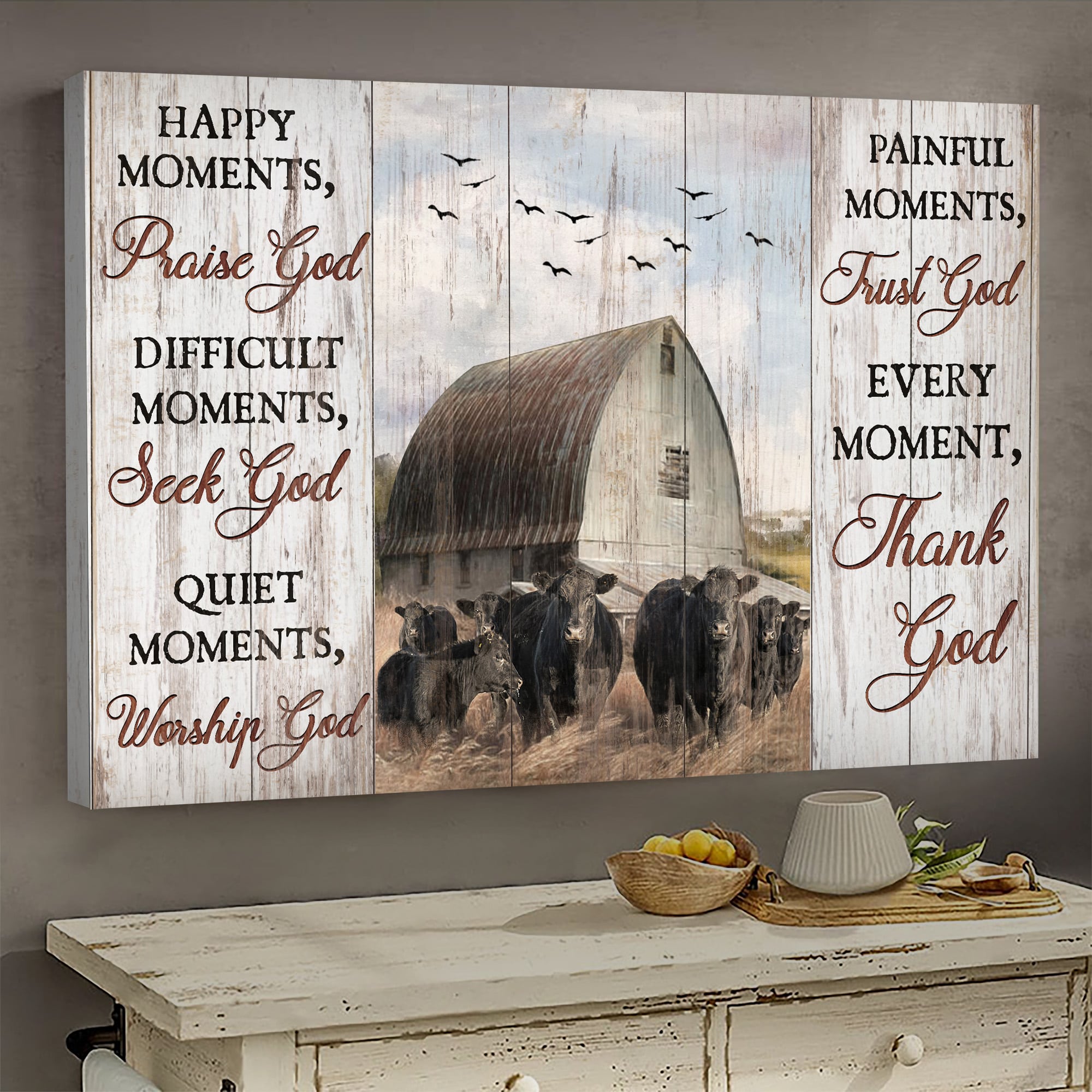 Aberdeen Angus, Tranquil farm, Every moment Thank God - Jesus Landscape Canvas Prints, Wall Art