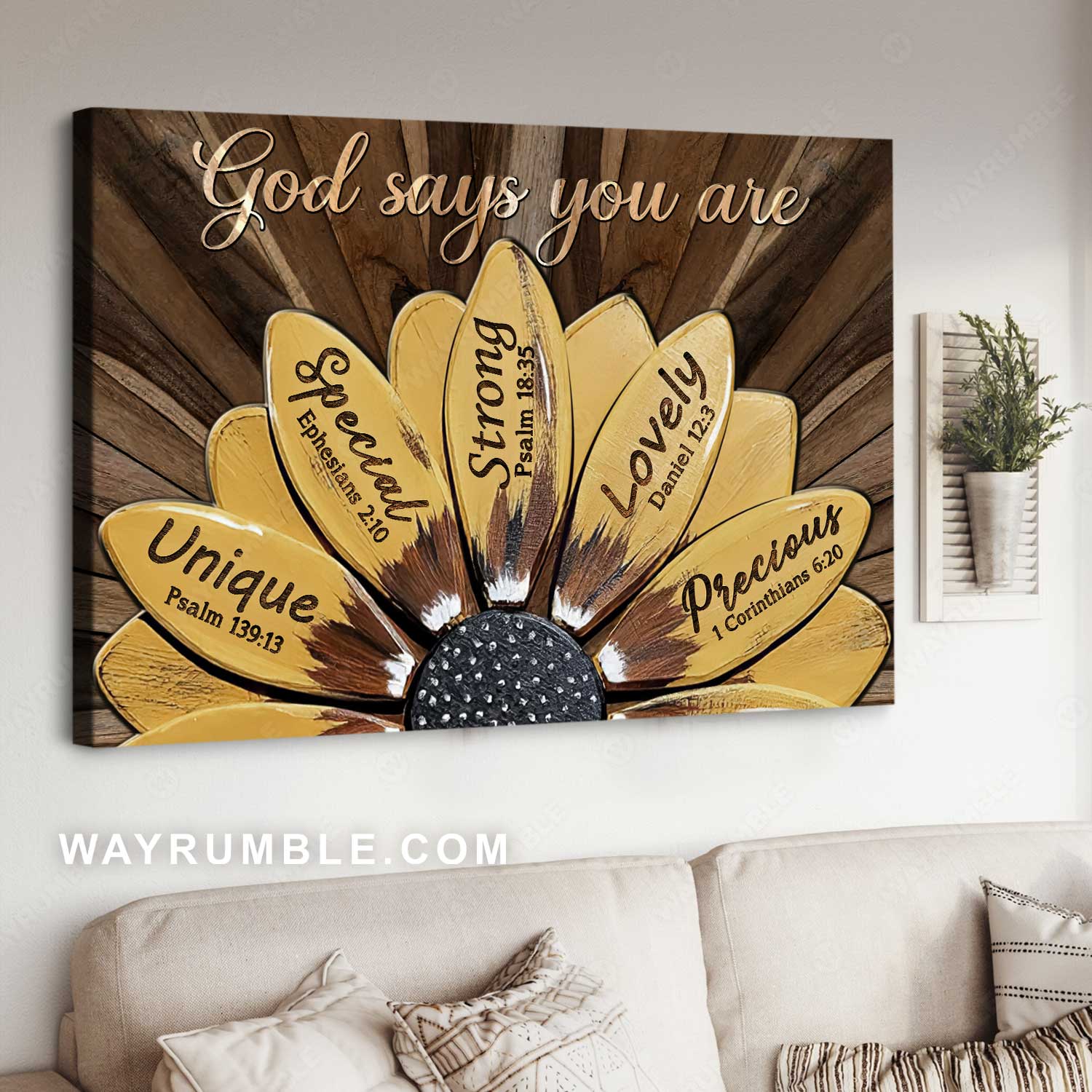 Cute sunflower, Lovely painting, God says you are unique - Jesus Landscape Canvas Prints, Home Decor Wall Art