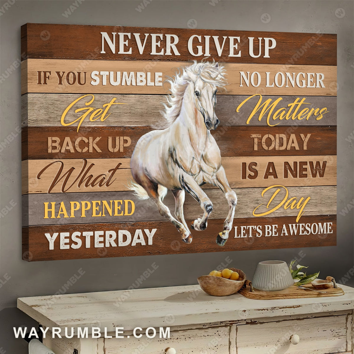 White horse drawing, Wooden background, Today is a new day - Jesus Landscape Canvas Prints, Wall Art