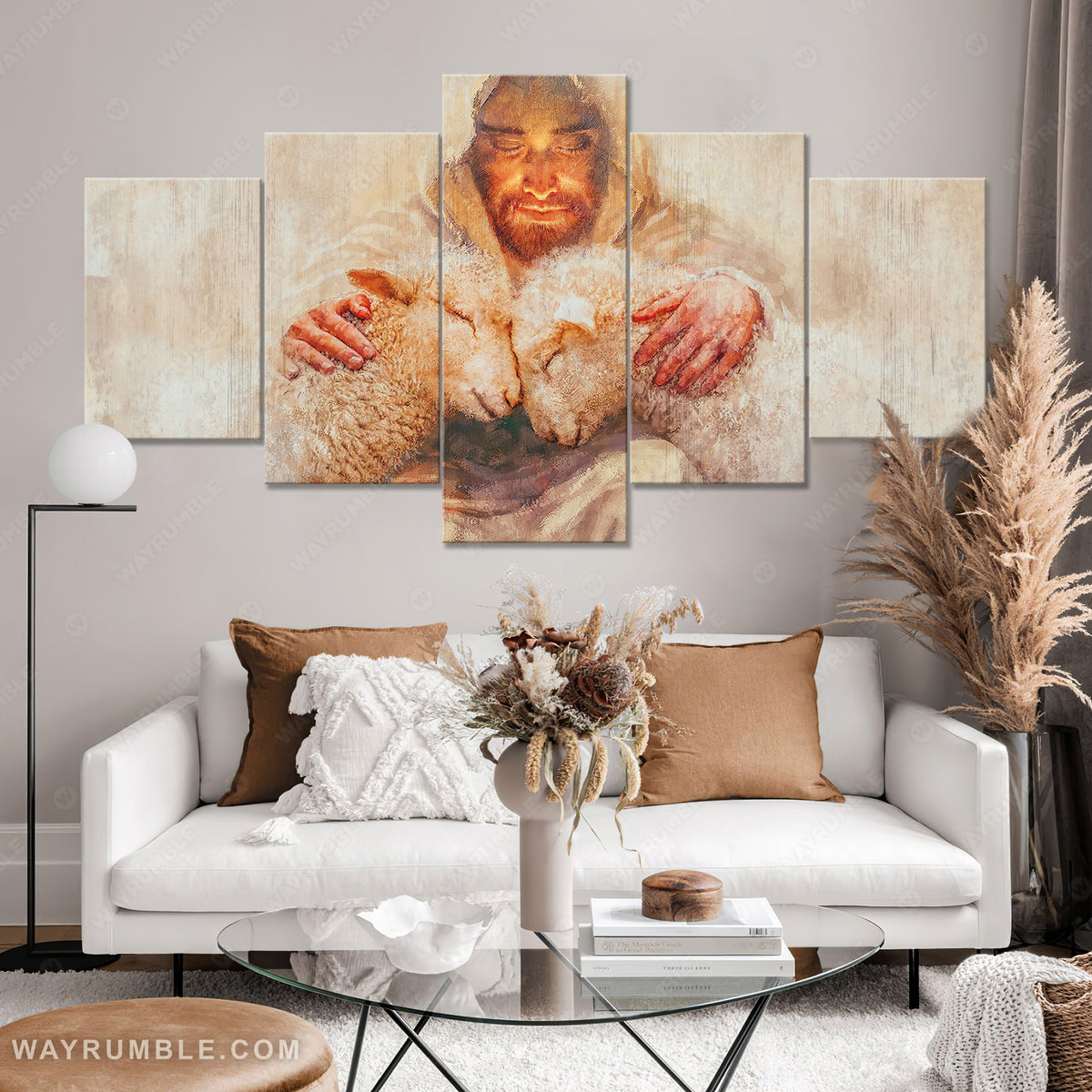 Lamb of god, Jesus with lambs - Jesus 5 Panel Matte Canvas