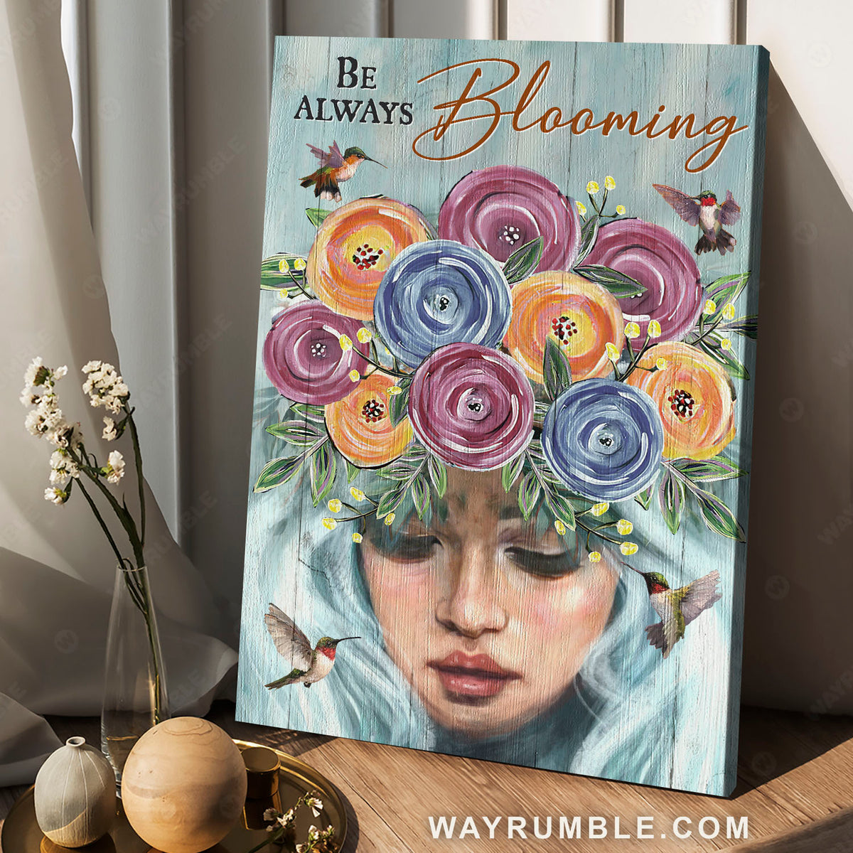 Flower girl, Colorful flowers, Hummingbirds, Be always blooming - Jesus Portrait Canvas Prints, Christian Wall Art