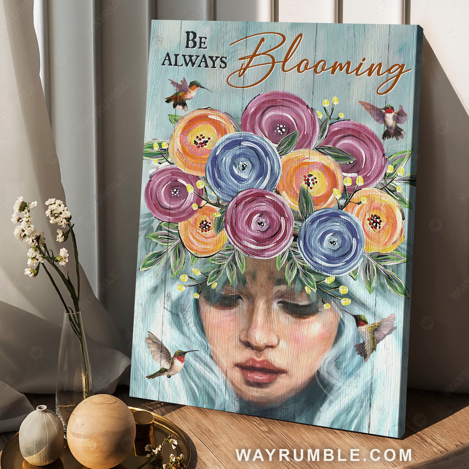 Flower girl, Colorful flowers, Hummingbirds, Be always blooming - Jesus Portrait Canvas Prints, Christian Wall Art