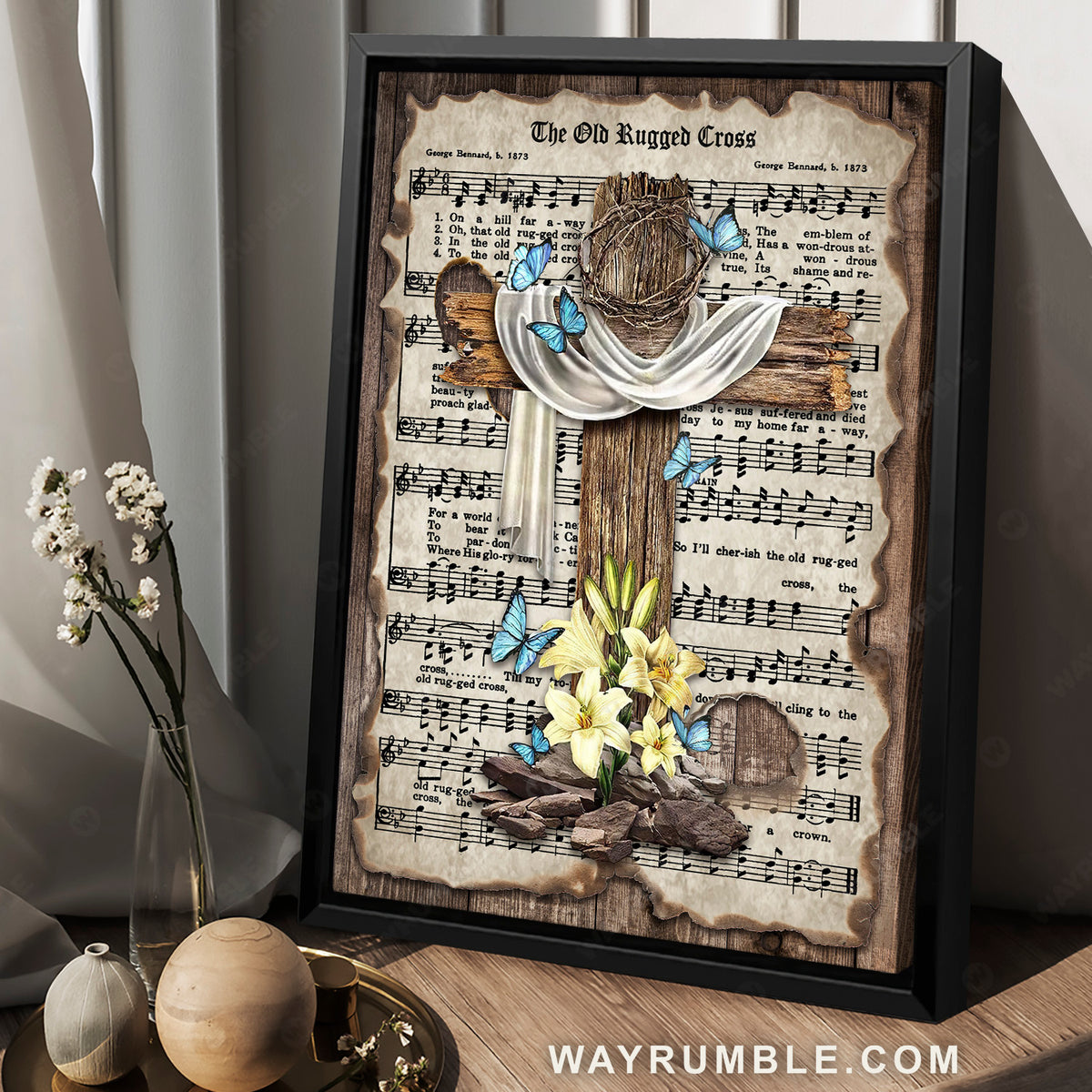 Cross symbol, Crown of thorns, Song lyrics, The old rugged cross - Jesus Portrait Canvas Prints, Christian Wall Art