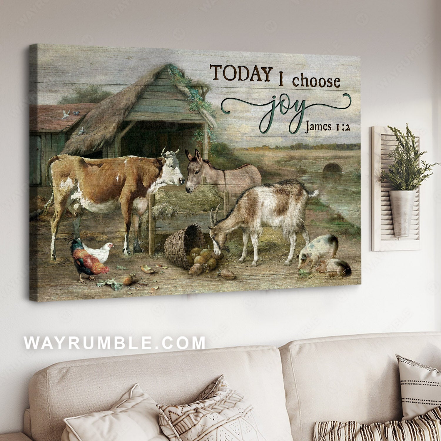 Animal farm, Old barn, Farm painting, Today I choose joy - Jesus Landscape Canvas Prints, Christian Wall Art