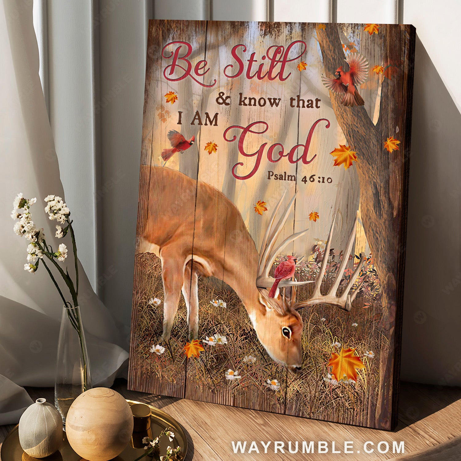 Little deer, Amazing autumn forest, Cardinal, Be still and know that I am God - Jesus Portrait Canvas Prints, Home Decor Wall Art