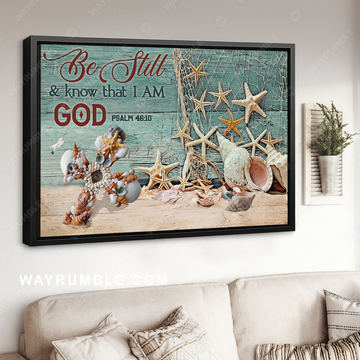 Unique cross, Summer vibe, Starfish, Be still and know that I am God - Jesus Landscape Canvas Prints, Home Decor Wall Art