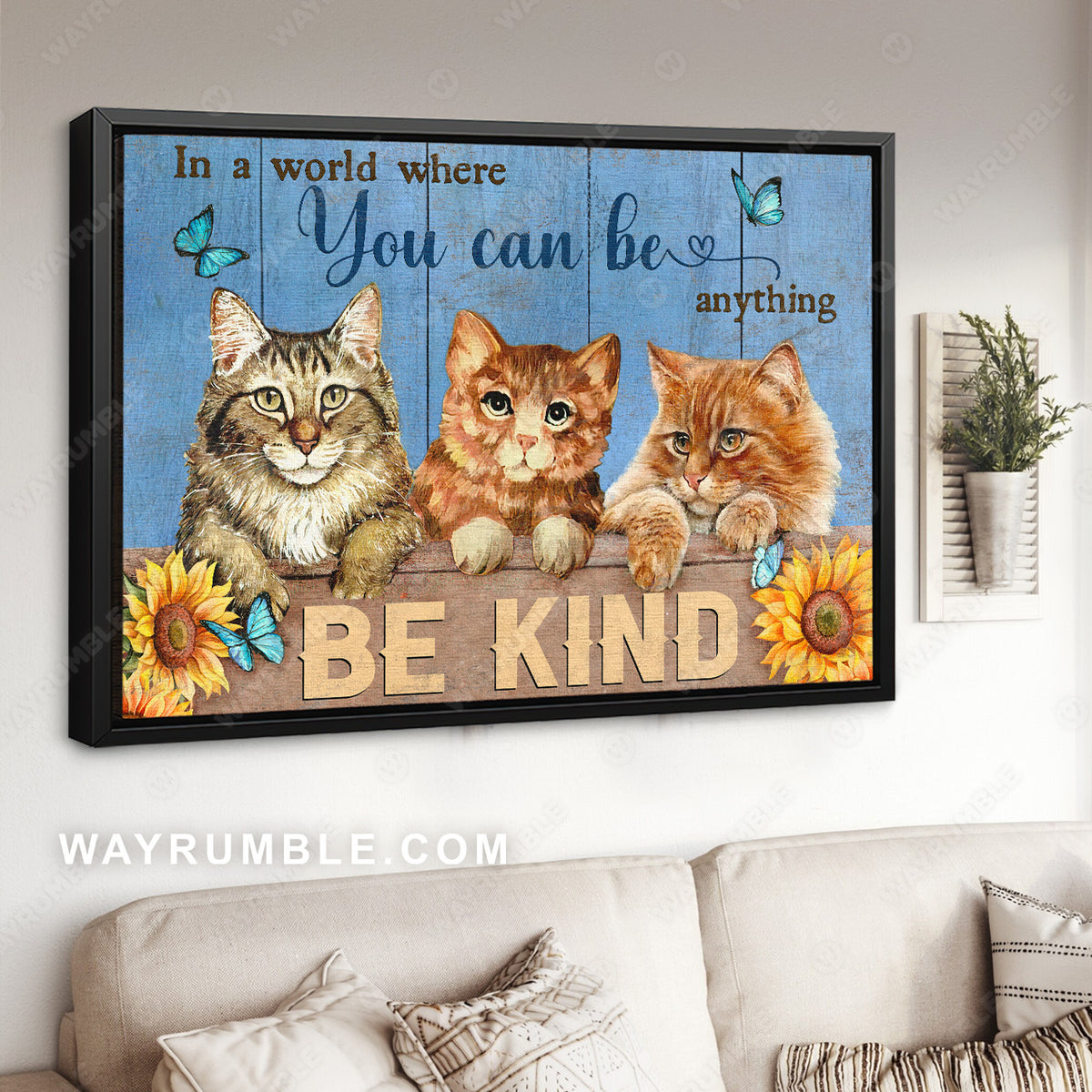 Brown cat, Sunflower, In a world where you can be anything - Jesus Landscape Canvas Prints, Christian Wall Art