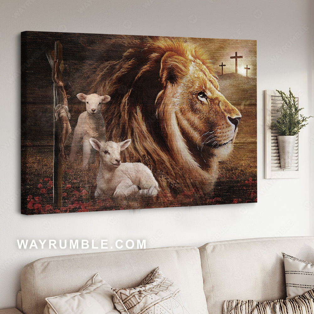 King of Kings, Lion of Judah, Lamb drawing, Cross - Jesus Landscape Canvas Prints, Christian Wall Art