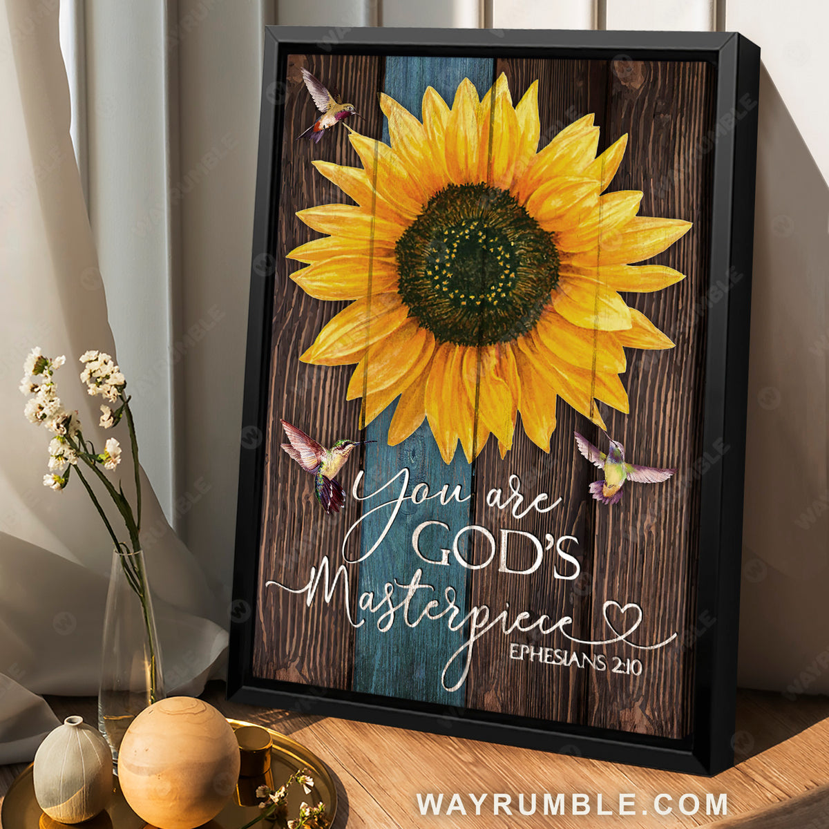 Pretty sunflower, Beautiful hummingbird, You are God's masterpiece - Jesus Portrait Canvas Prints, Home Decor Wall Art