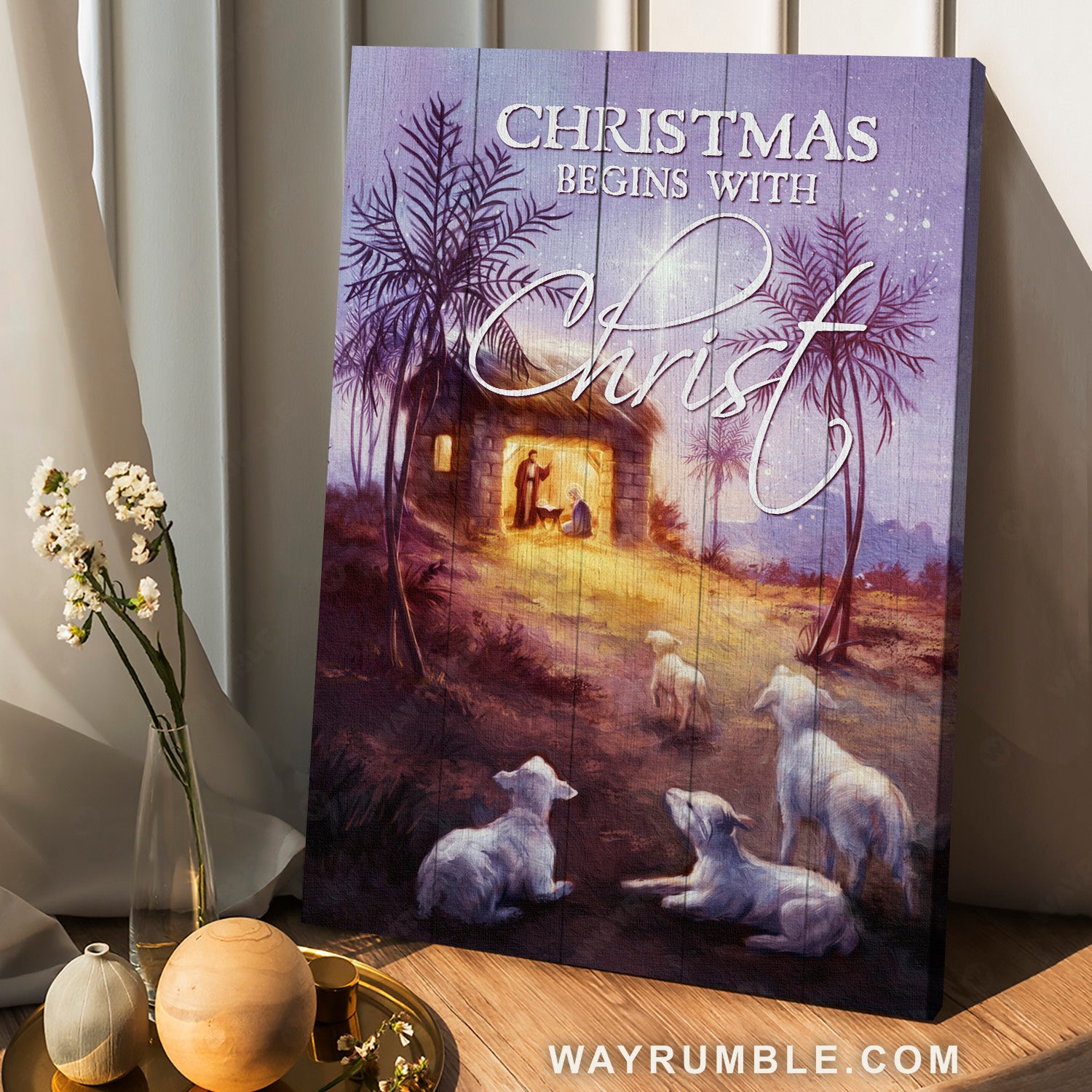 Purple sky, Jesus was born, Lamb of God, Christmas begins with Christ - Jesus Portrait Canvas Prints, Home Decor Wall Art