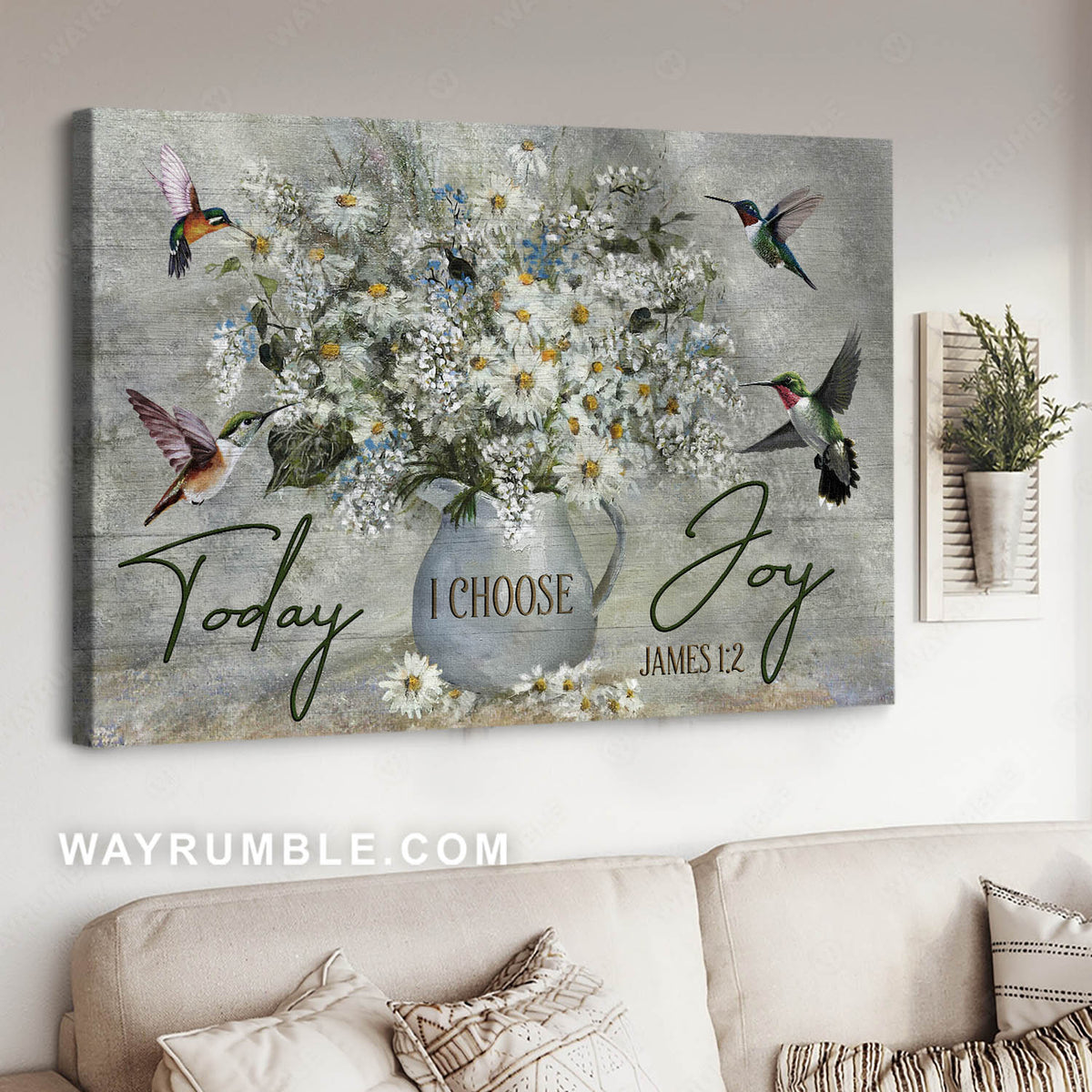 Daisy flower, Baby flower, Hummingbird, Today I choose joy - Jesus Landscape Canvas Prints, Christian Wall Art