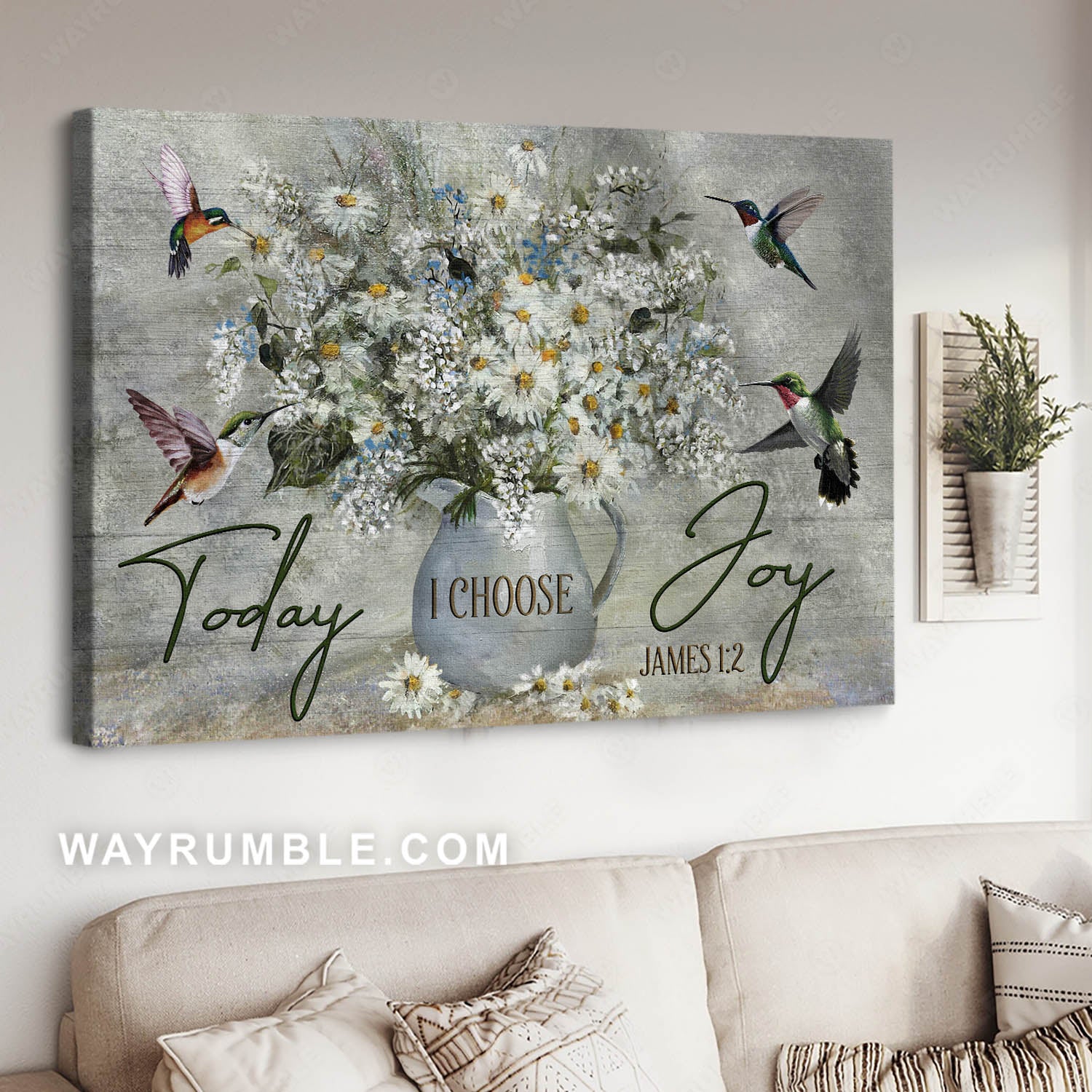 Daisy flower, Baby flower, Hummingbird, Today I choose joy - Jesus Landscape Canvas Prints, Christian Wall Art