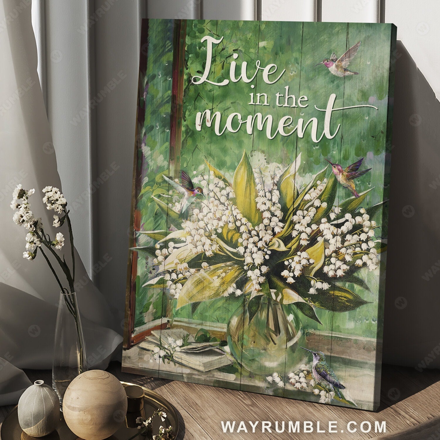 Lily of the valley, Colorful hummingbird, Green forest, Live in the moment - Jesus Portrait Canvas Prints, Christian Wall Art