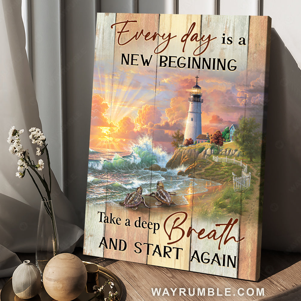 Amazing sunset, Sea turtle, Beautiful lighthouse, Every day is new beginning - Jesus Portrait Canvas Prints, Christian Wall Art