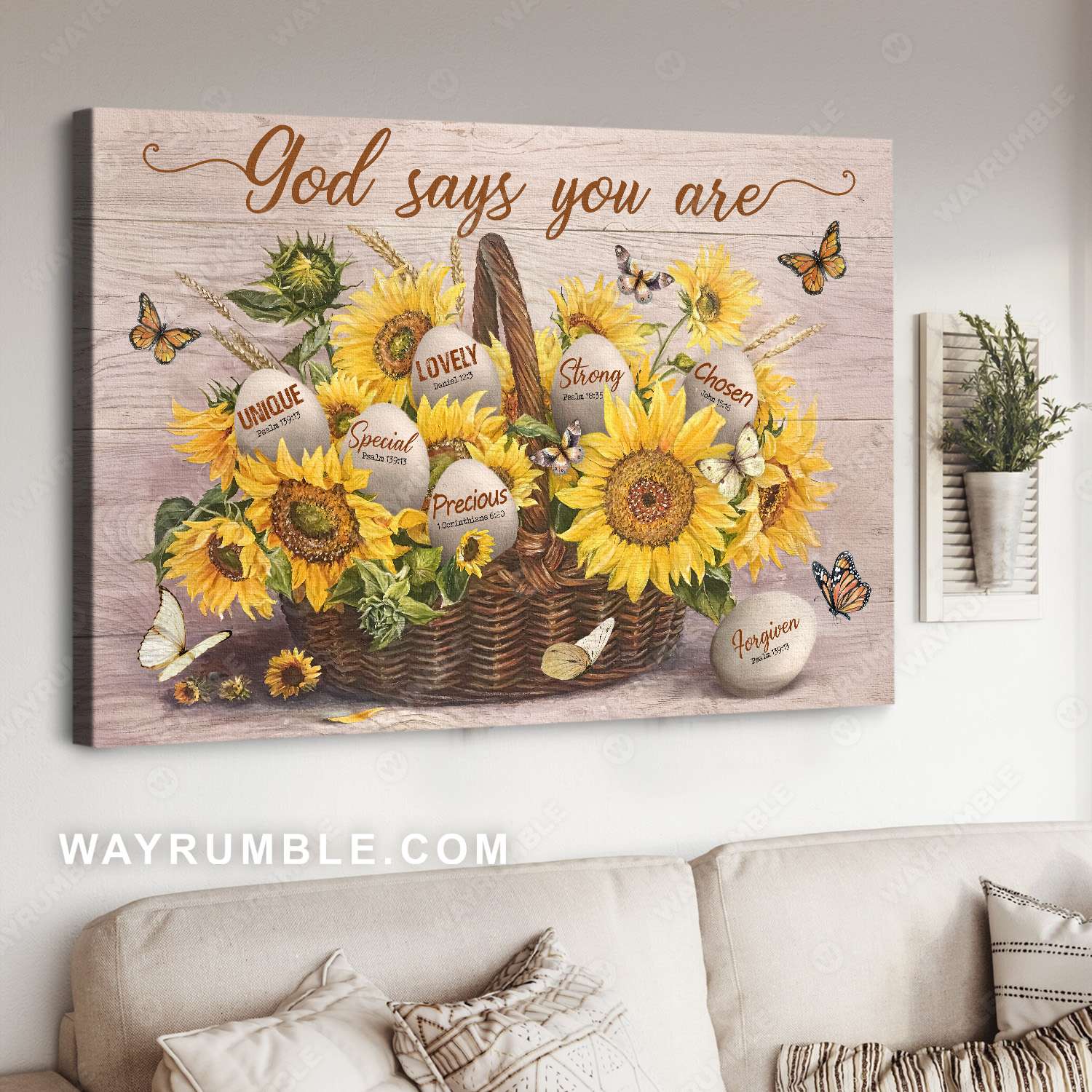 Sunflower painting, Beautiful butterfly, Egg drawing, God says you are - Jesus Landscape Canvas Prints, Christian Wall Art