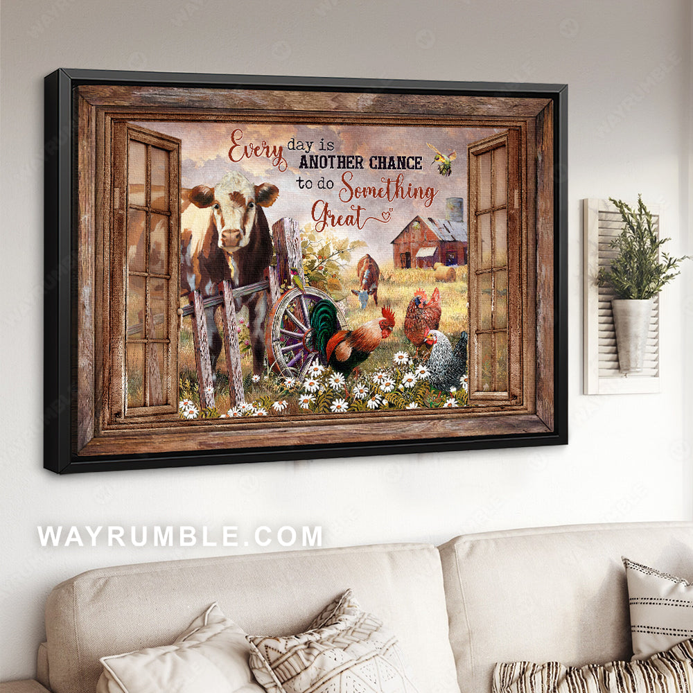 Cow drawing, Farm painting, Pretty sunset, Every day is another chance - Jesus Landscape Canvas Prints, Christian Wall Art