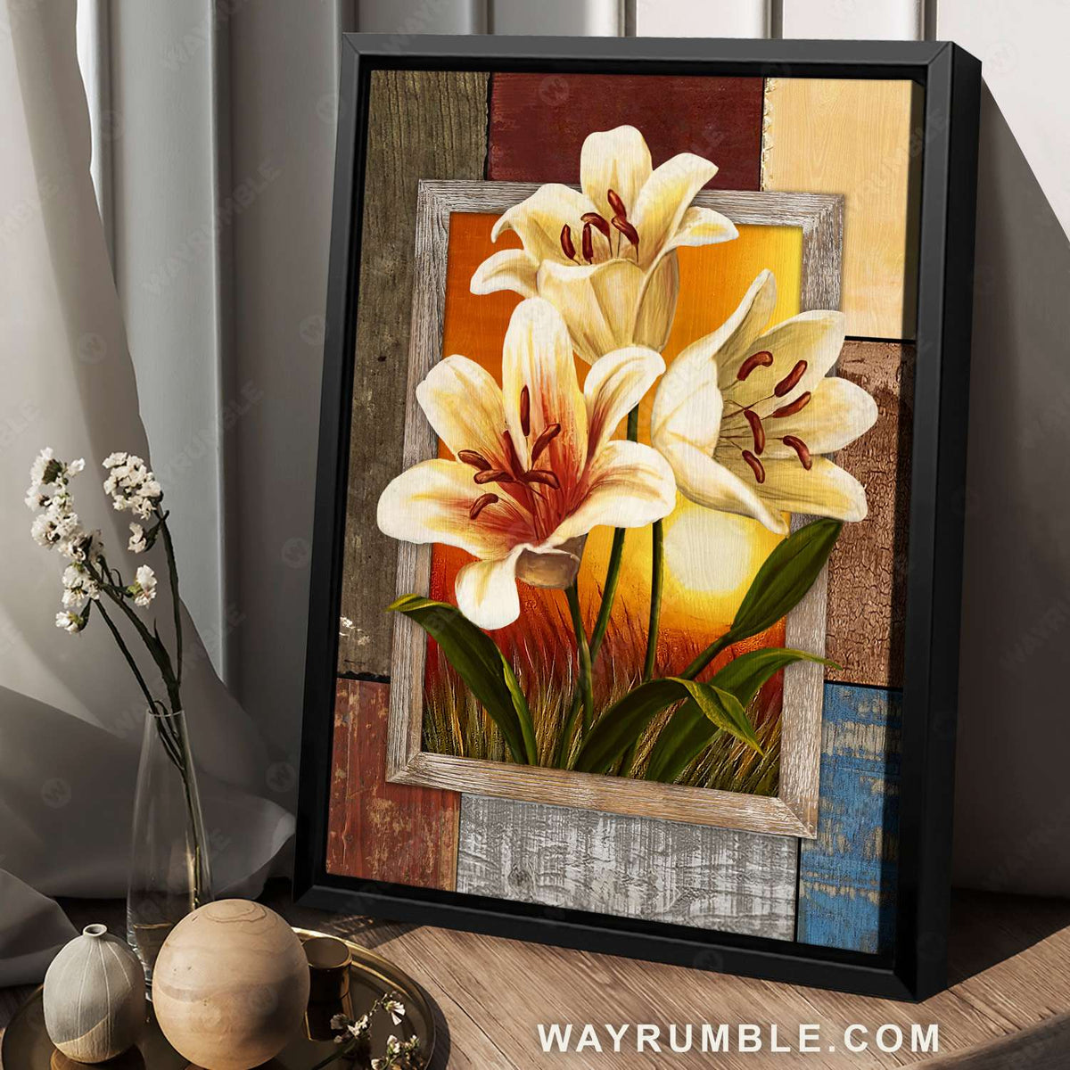 Lily flower, Sunset, Meadow land - Jesus Portrait Canvas Prints, Christian Wall Art
