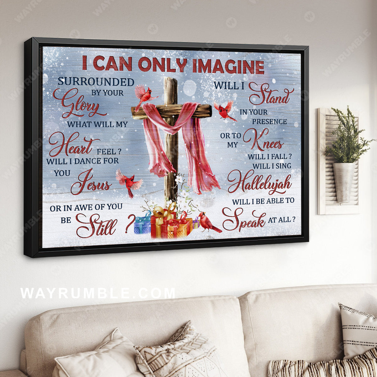 Beautiful cross, Pretty cardinal, Christmas painting, I can only imagine - Jesus Landscape Canvas Prints, Home Decor Wall Art