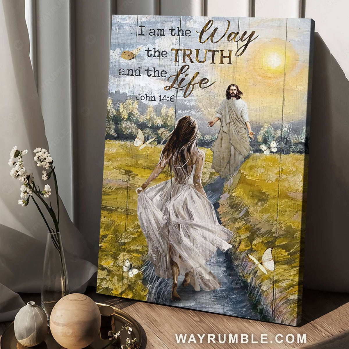 Beautiful girl, Jesus calls, Sun sky, I am the way the truth and the life - Jesus Portrait Canvas Prints, Christian Wall Art