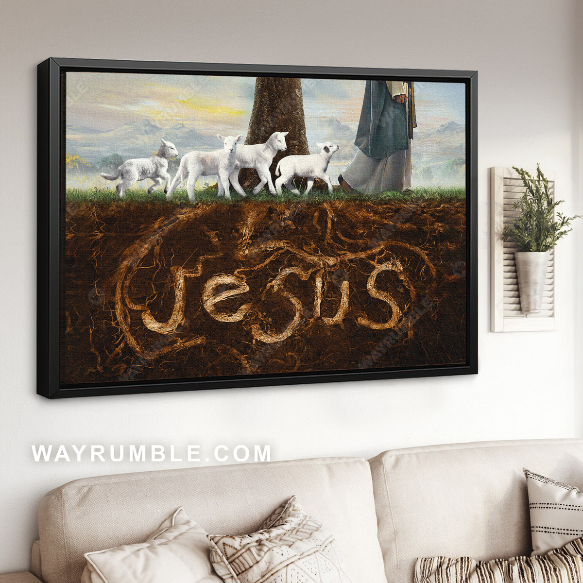 White lamb, Walking with Jesus, Amazing forest, Jesus - Jesus Landscape Canvas Prints, Christian Wall Art