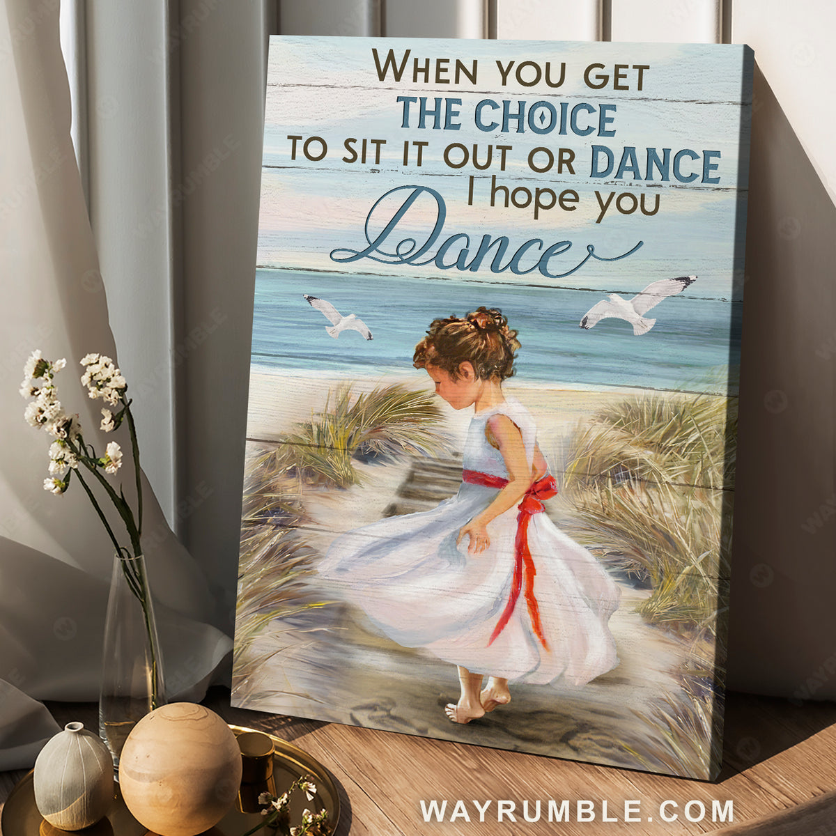 Little girl, Red bow tie, Sand beach, I hope you dance - Jesus Portrait Canvas Prints, Christian Wall Art