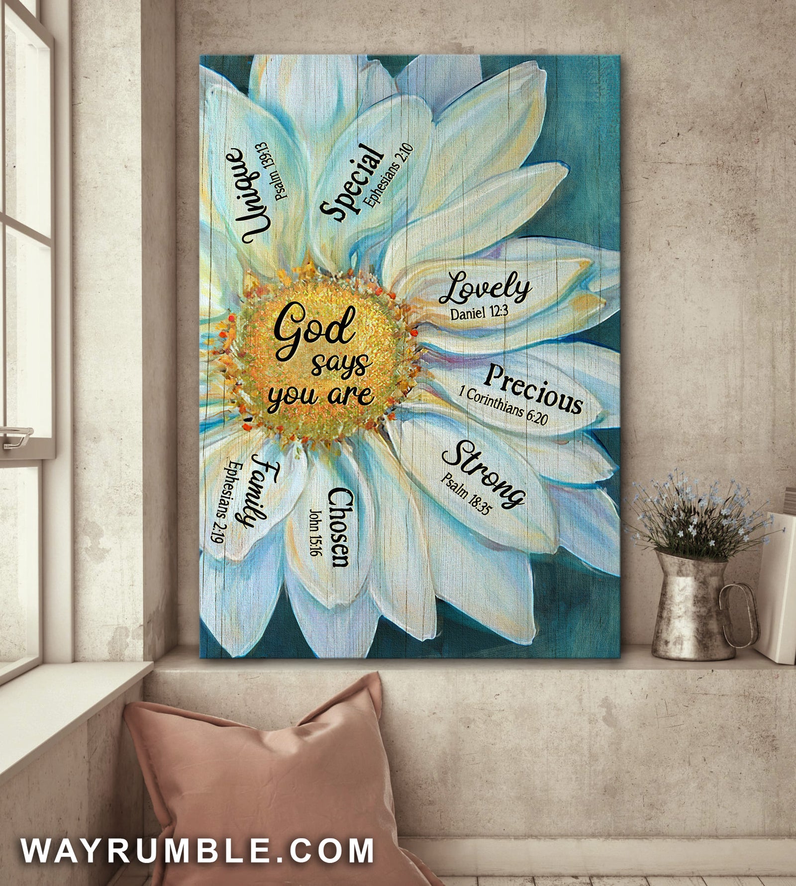 White Flower, God says you are unique special - Jesus Portrait Canvas Prints, Wall Art