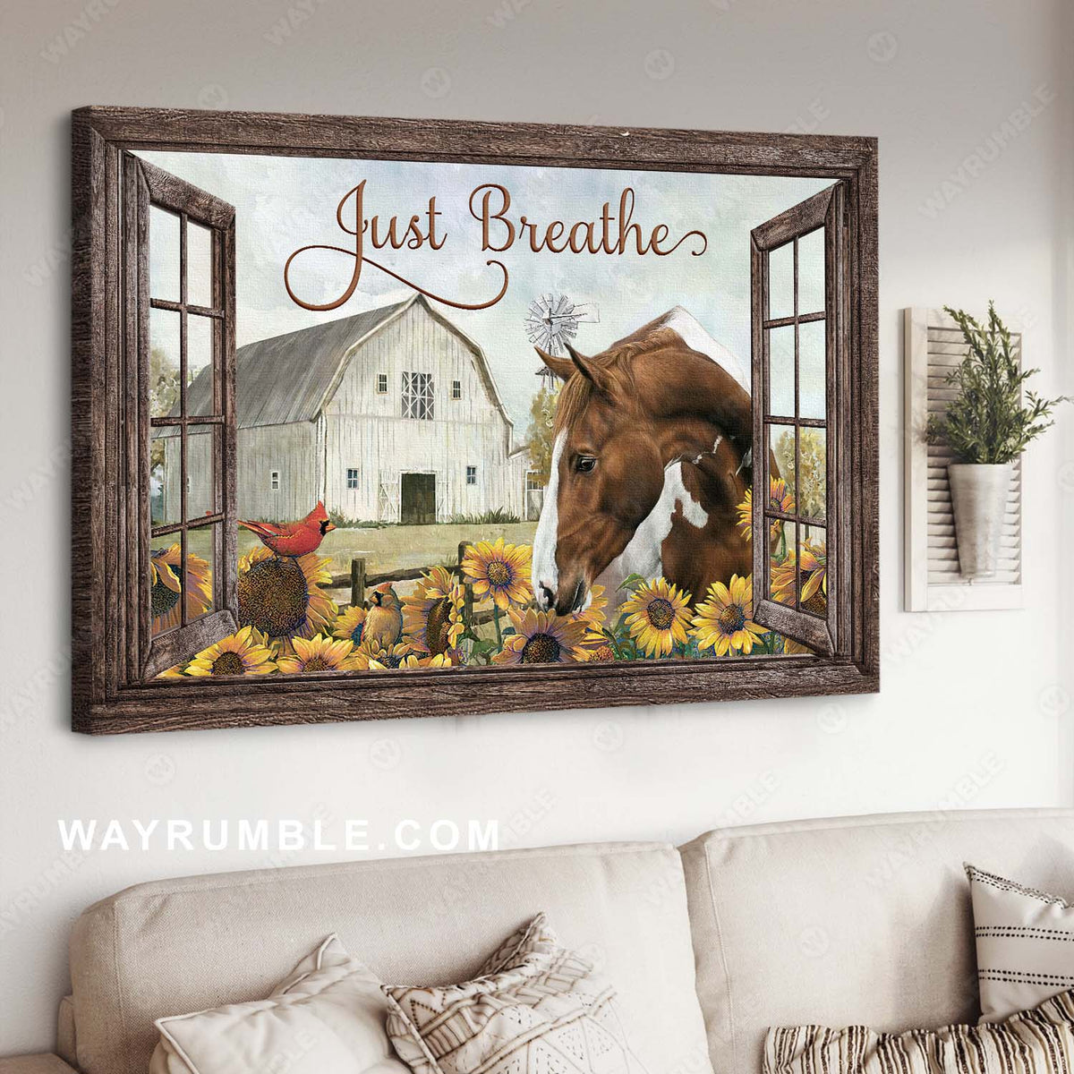 Dream horse, Red cardinal, Sunflower field, White house, Just breathe - Jesus Landscape Canvas Prints, Christian Wall Art