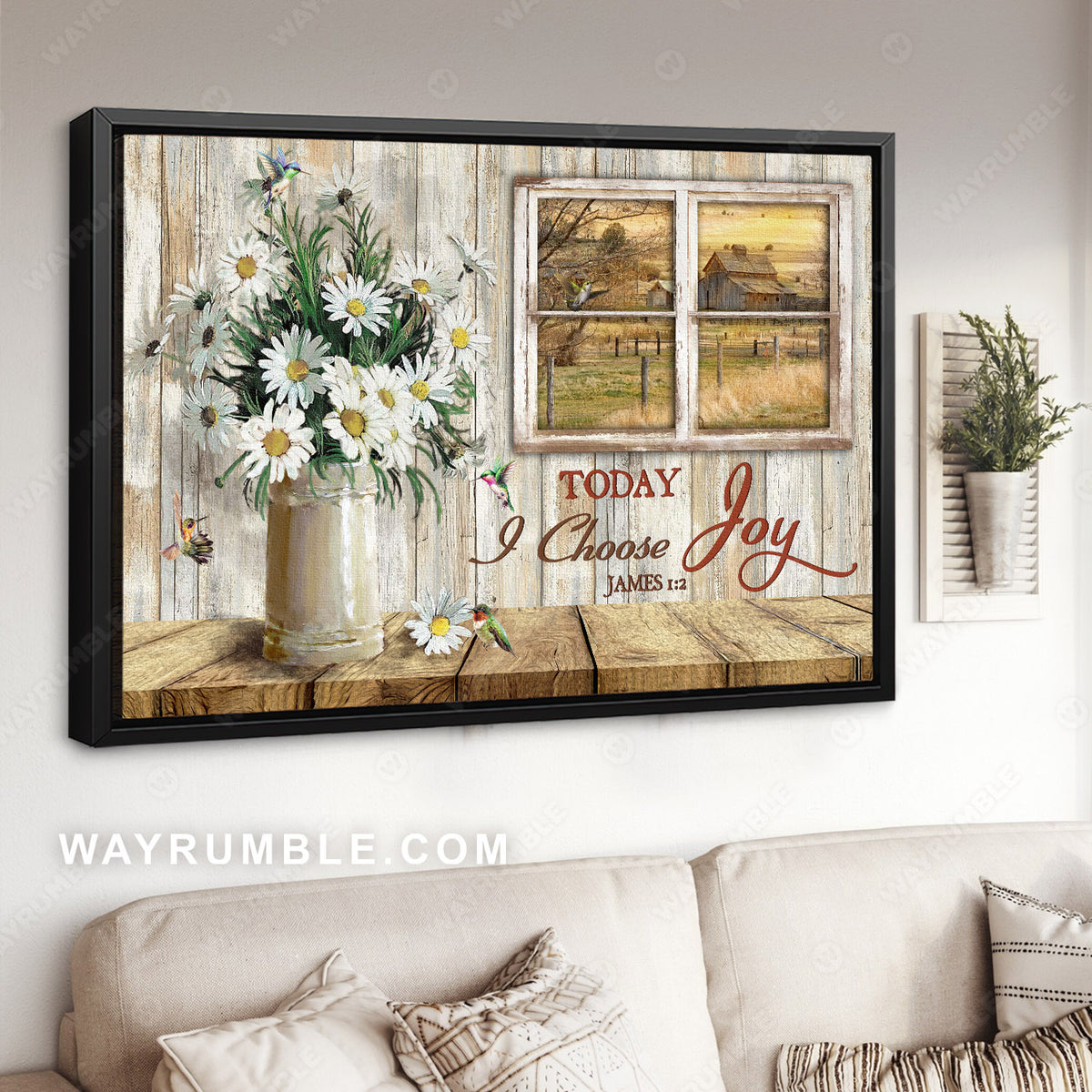 Daisy vase, Window frame, Farmhouse, Meadow land, Today I choose joy - Jesus Landscape Canvas Prints, Wall Art