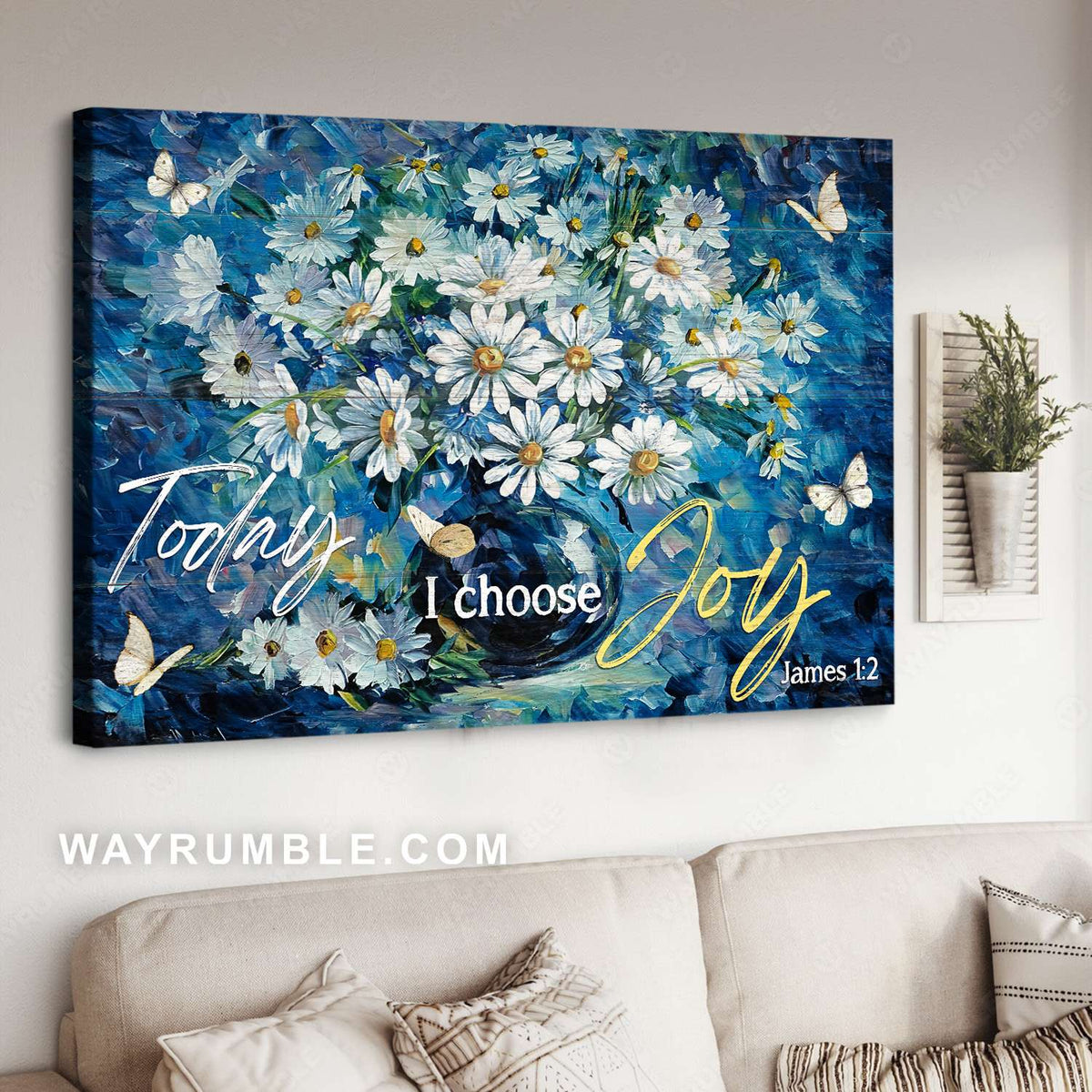 Daisy painting, Flower vase, Crystal blue, Today I choose joy - Jesus Landscape Canvas Prints, Christian Wall Art