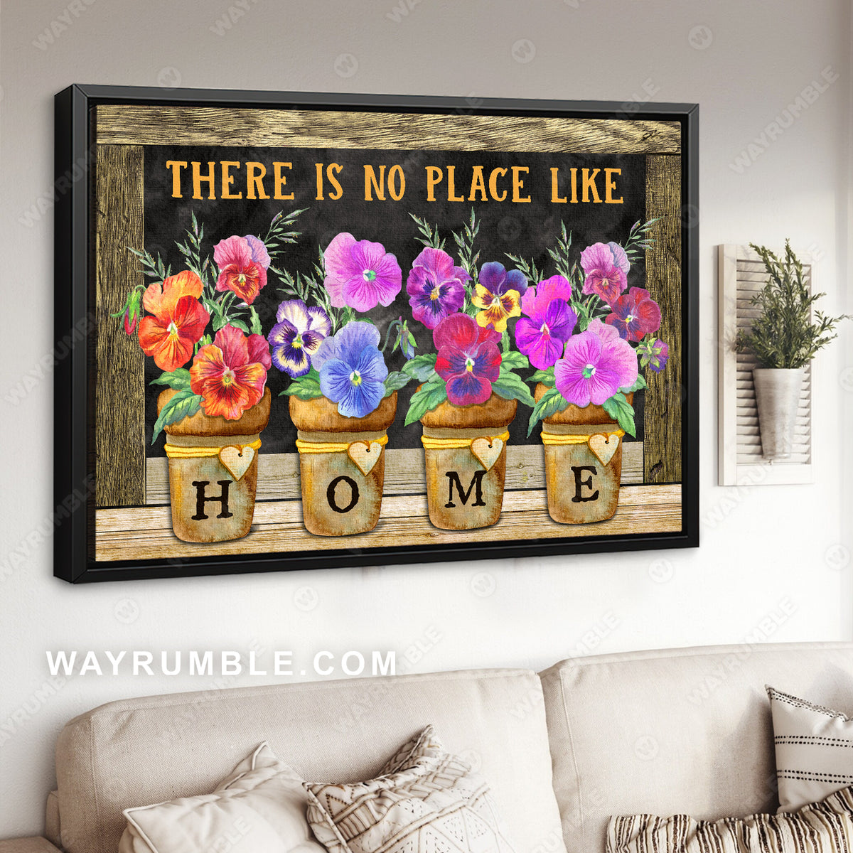 Garden vase painting, Garden pansy, There is no place like home - Jesus Landscape Canvas Prints, Christian Wall Art