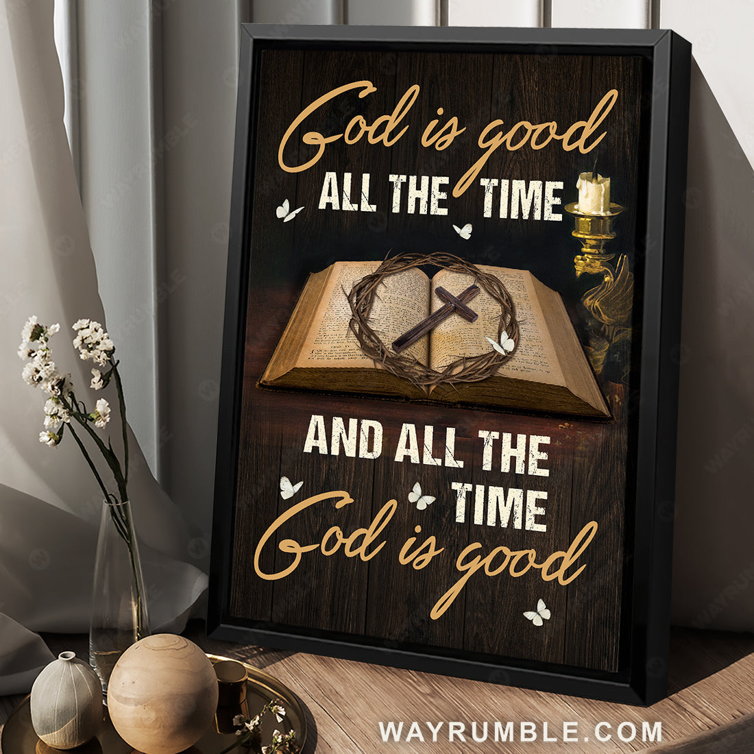 Antique bible, Crown of thorn painting, Cross, God is good all the time - Jesus Portrait Canvas Prints, Christian Wall Art