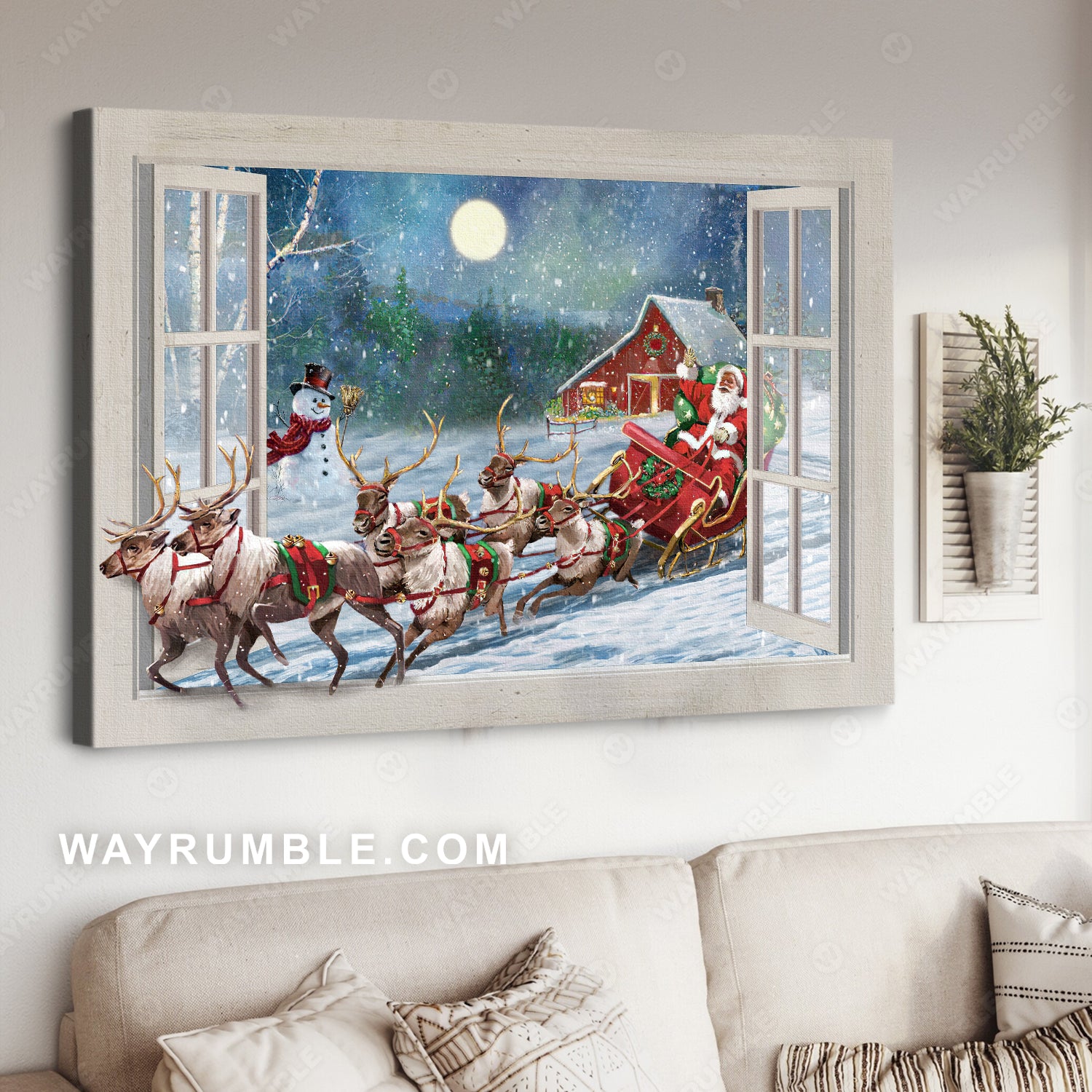 Stunning reindeer, Christmas night, Santa Claus, Winter painting - Jesus Landscape Canvas Prints, Home Decor Wall Art