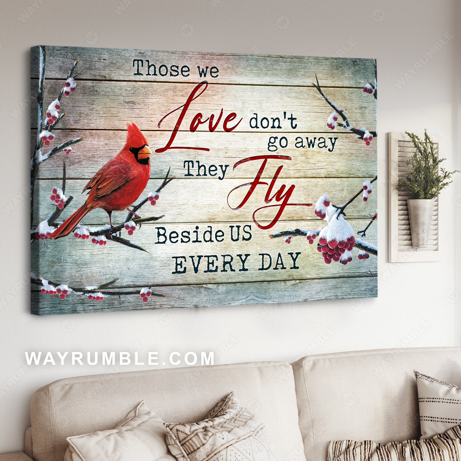 Snow painting, Cardinal drawing, Cranberry, Those we love don't go away - Jesus Landscape Canvas Prints, Christian Wall Art