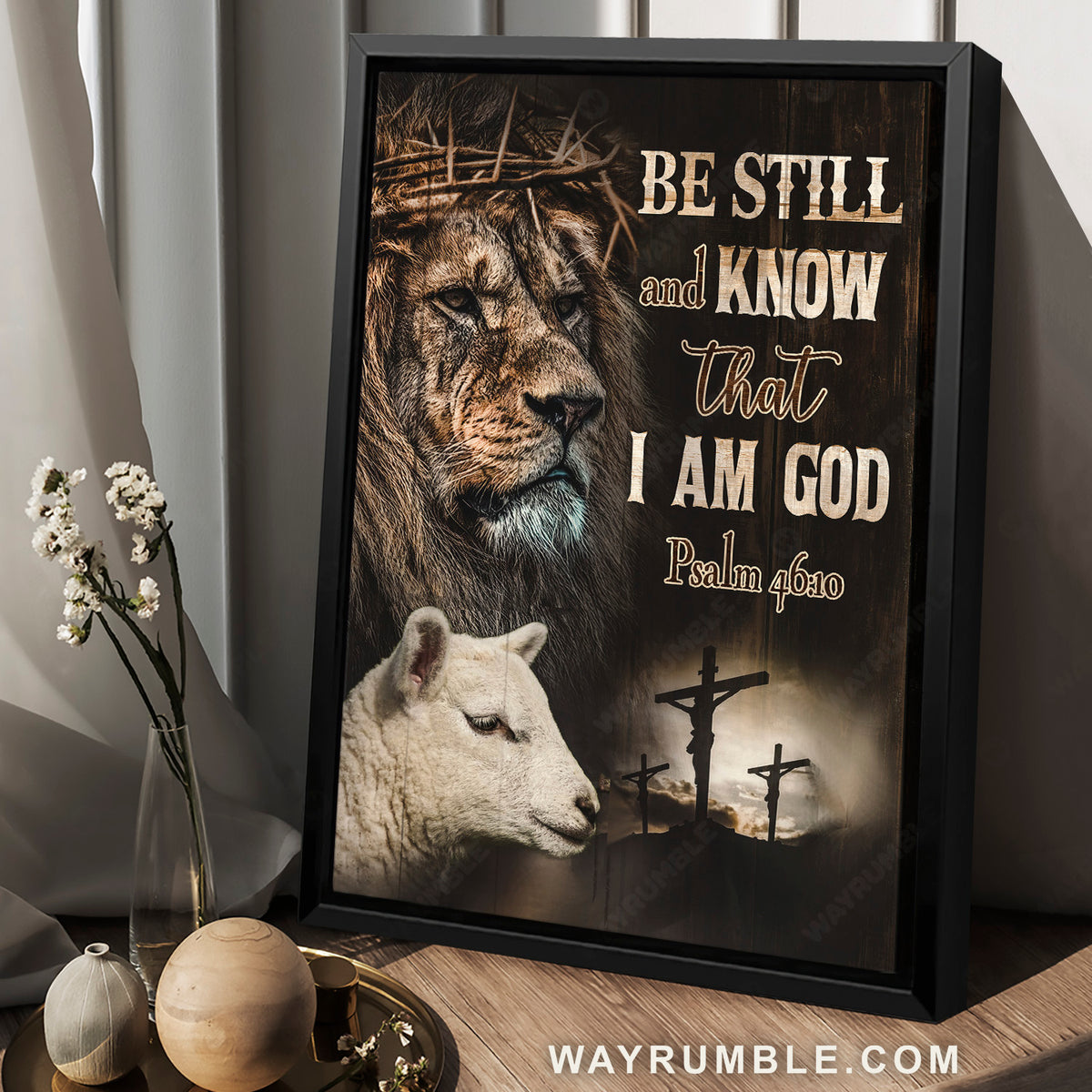 Lion of Judah, Stunning lion, White lamb, Be still and know that I am God - Jesus Portrait Canvas Prints, Home Decor Wall Art