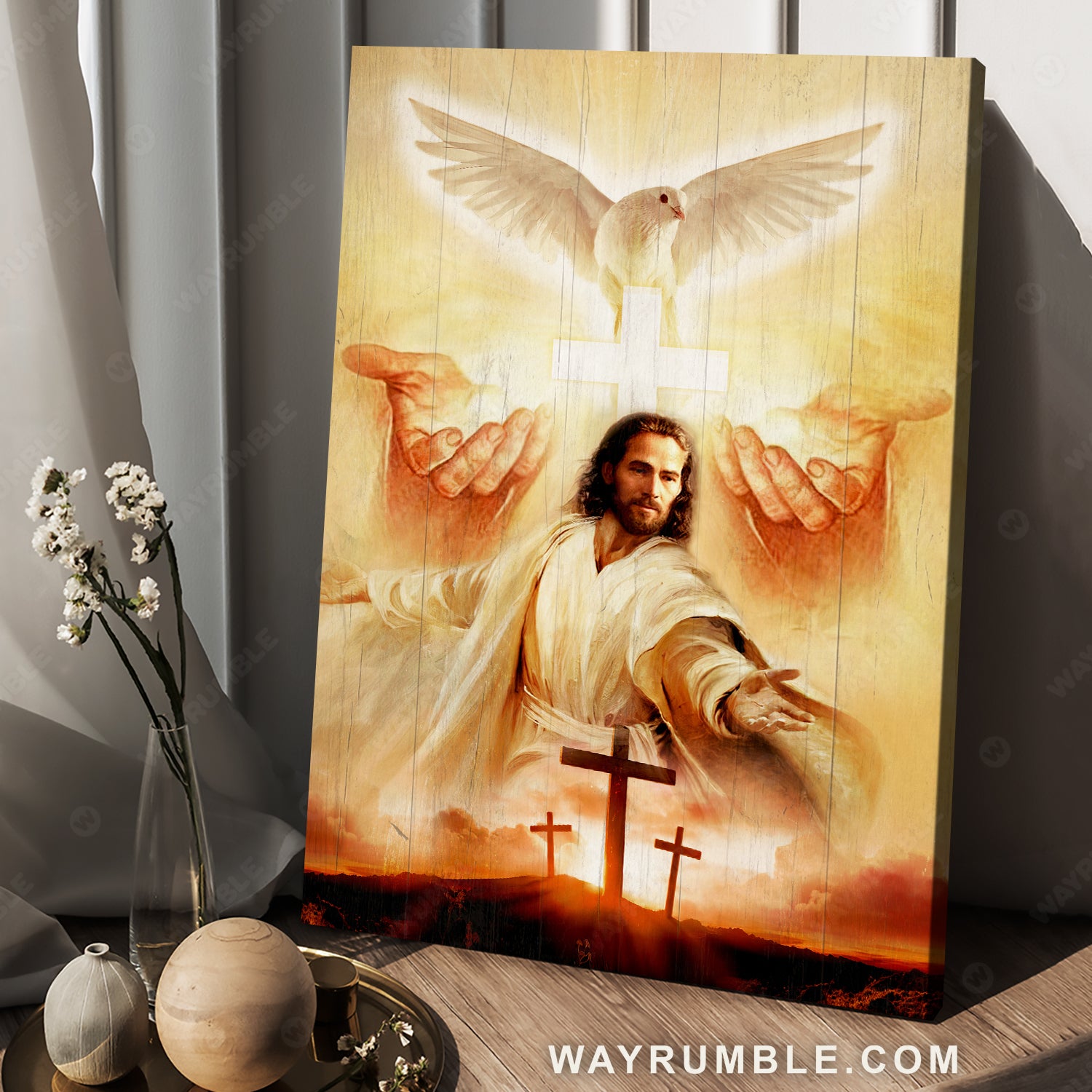 Beautiful dove, Pray for healing, Jesus's hand, Cross symbol - Jesus Portrait Canvas Prints, Christian Wall Art