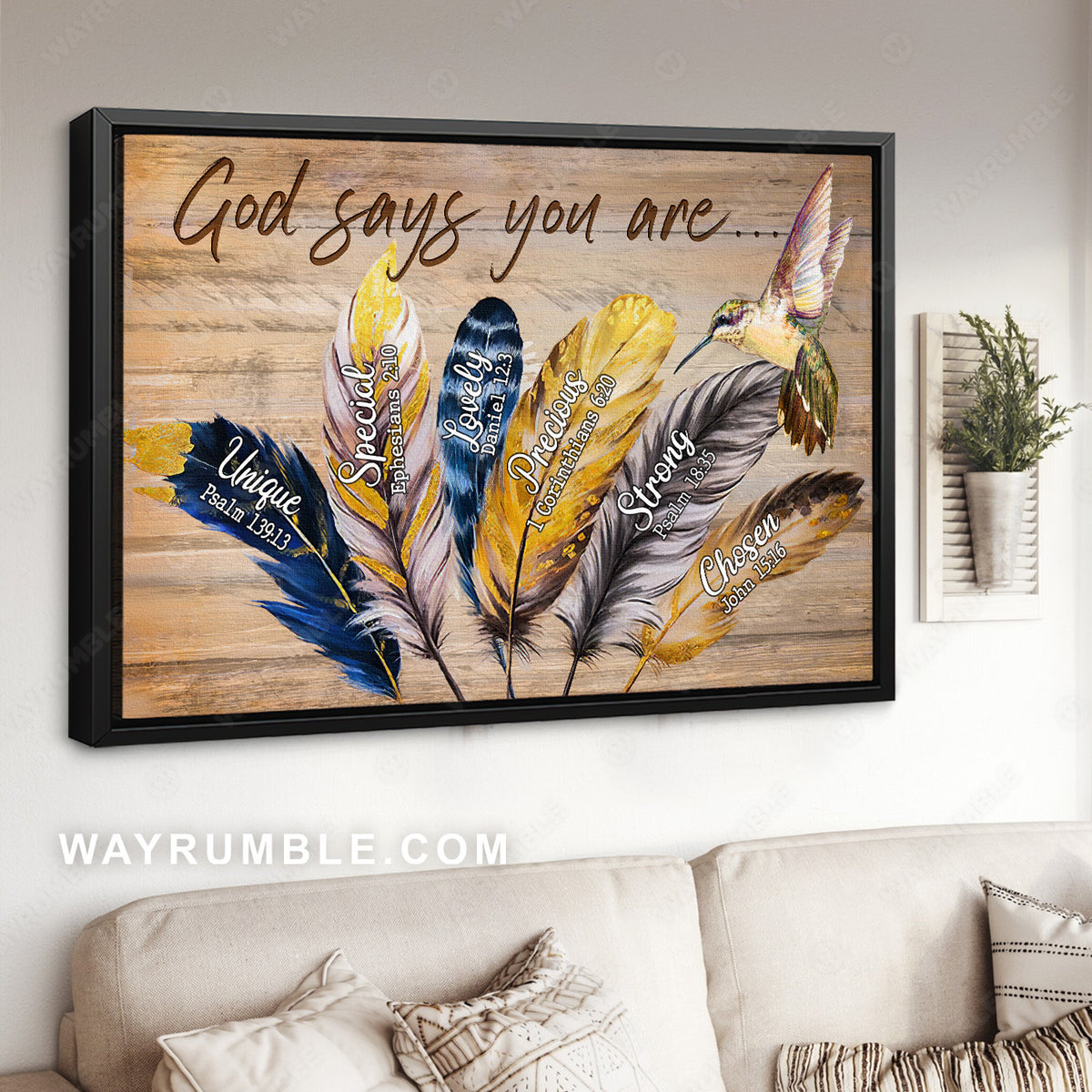 Colorful feather, Hummingbird, God says you are - Jesus Landscape Canvas Prints, Christian Wall Art