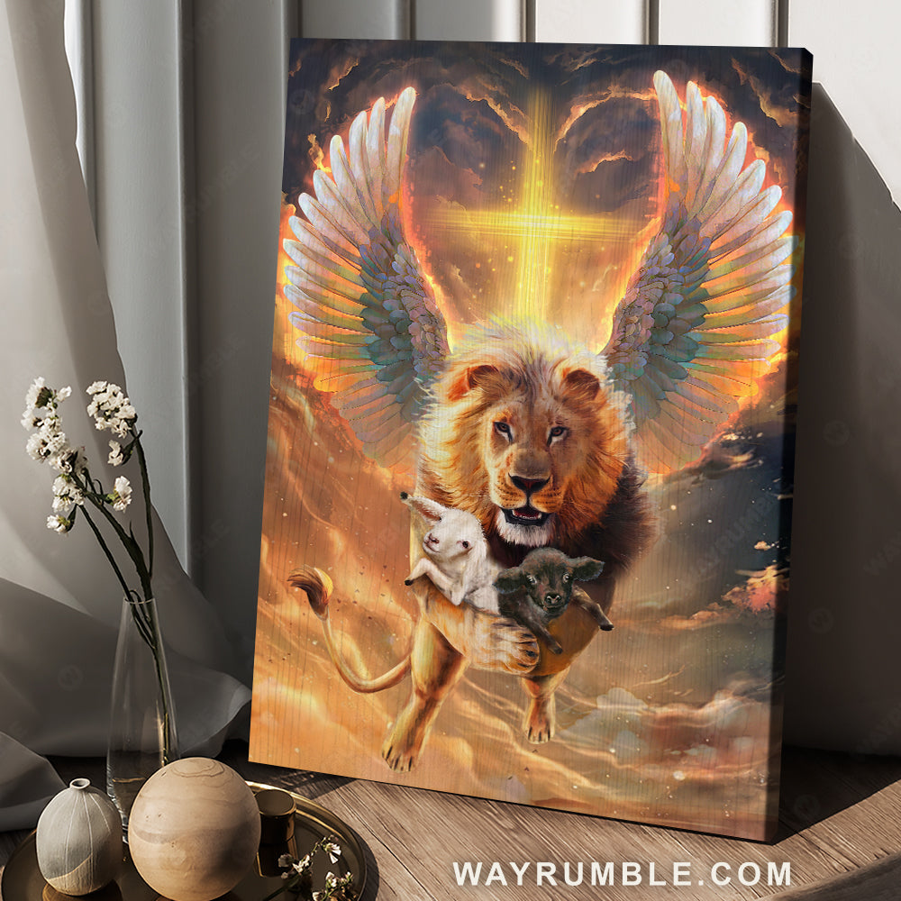 Unique angel wings, Stunning lion, Amazing sunset, Cross - Jesus Portrait Canvas Prints, Christian Wall Art
