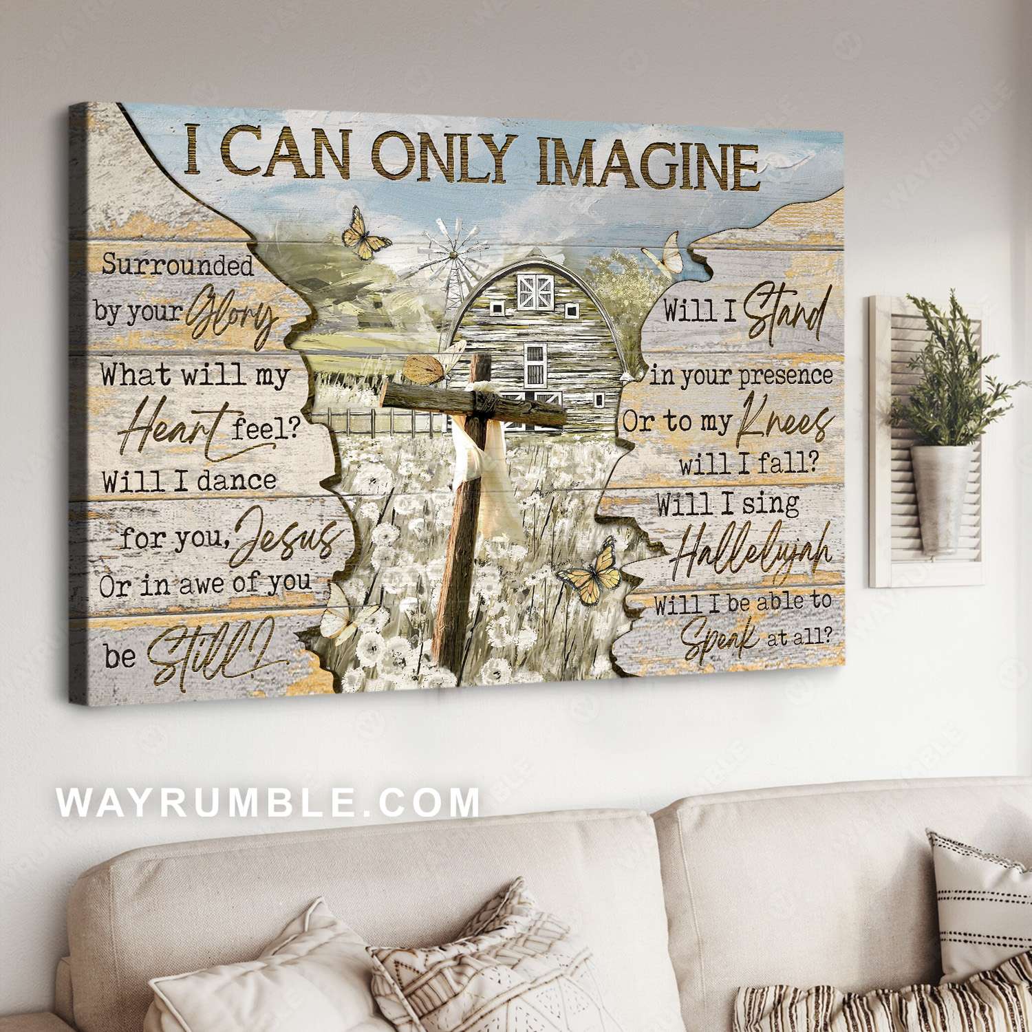 Wooden cross. Broken wall, Flower field, I can only imagine - Jesus Landscape Canvas Prints, Christian Wall Art