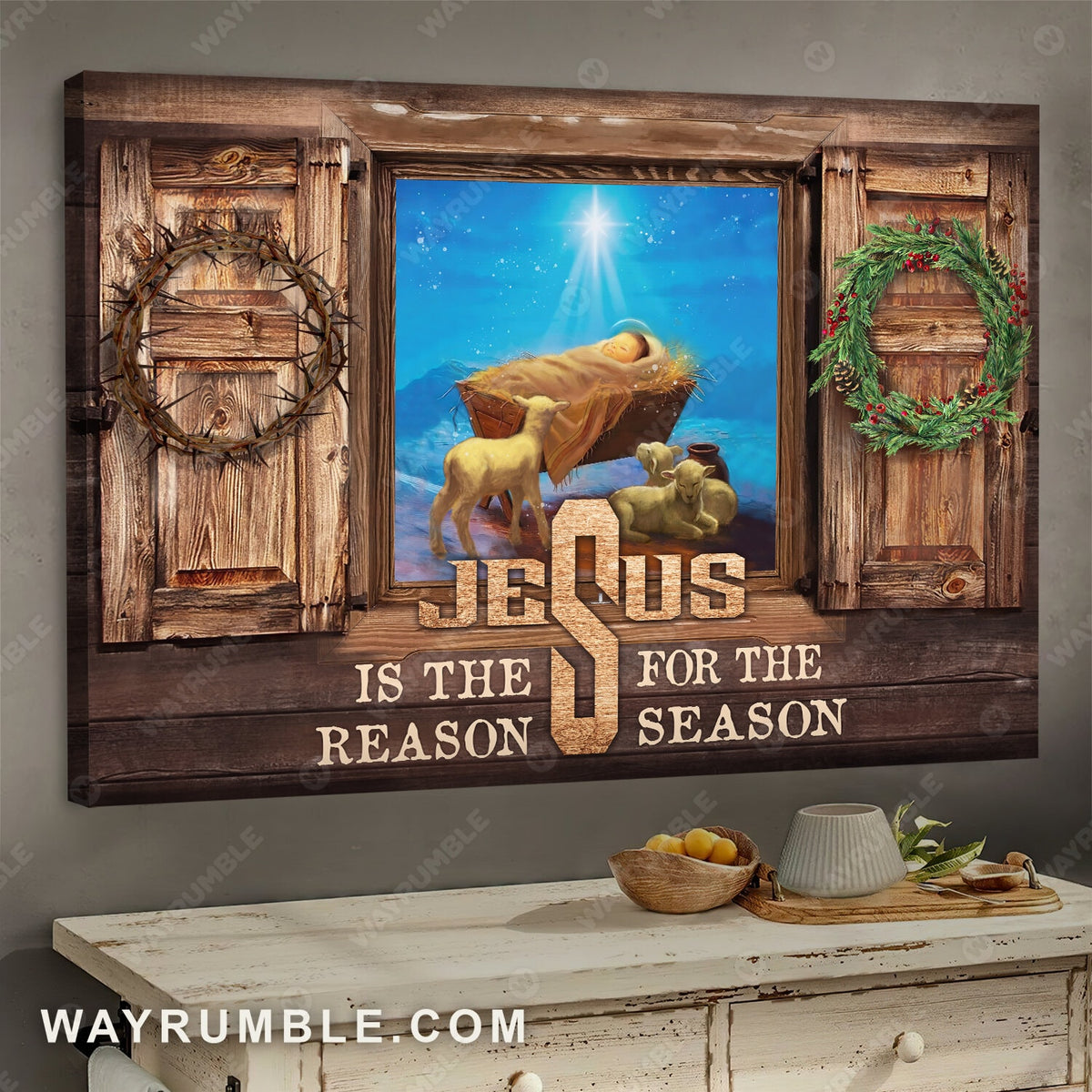 Birth of Jesus, Brown lambs, Beautiful night, Jesus is the reason for the season - Jesus Landscape Canvas Prints, Wall Art