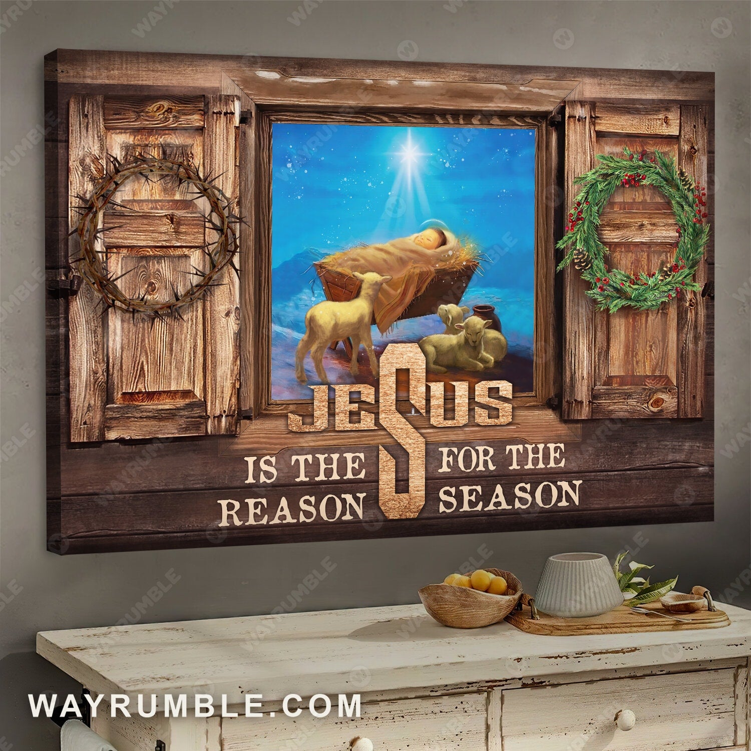 Birth of Jesus, Brown lambs, Beautiful night, Jesus is the reason for the season - Jesus Landscape Canvas Prints, Wall Art