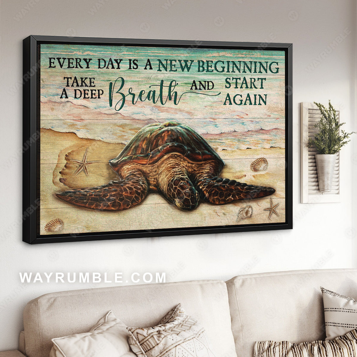 Amazing turtle drawing, Beach painting, Every day is a new beginning - Jesus Landscape Canvas Prints, Christian Wall Art