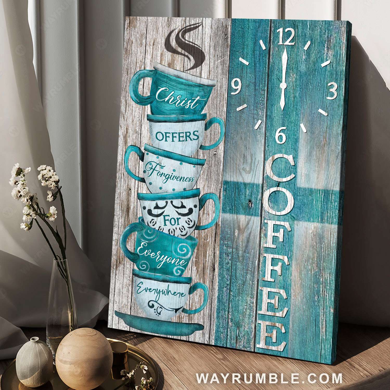 Coffee cup, Stacked cups, Wall clock, Christ offers forgiveness - Jesus Portrait Canvas Prints, Christian Wall Art
