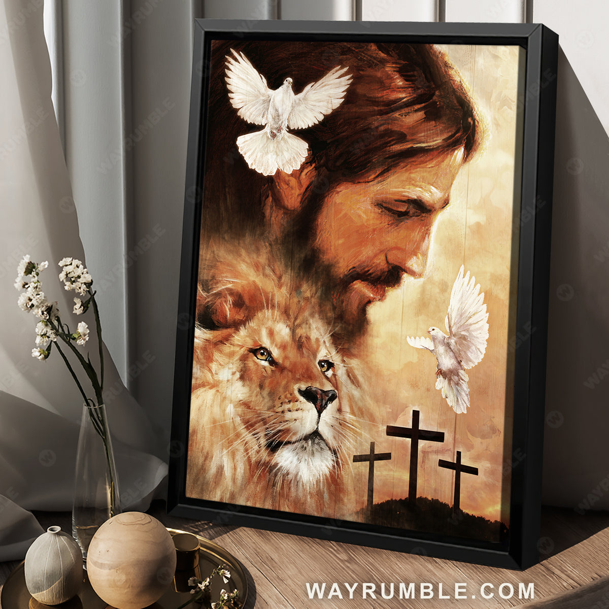 Watercolor Jesus painting, Lion drawing, Dove symbol - Jesus Portrait Canvas Prints, Christian Wall Art