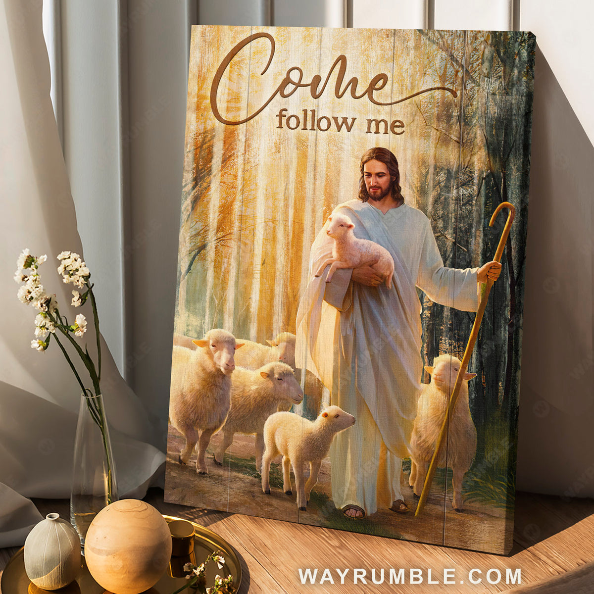 Jesus the good shepherd, Lambs of God, Come follow me - Jesus Portrait Canvas Prints, Christian Wall Art