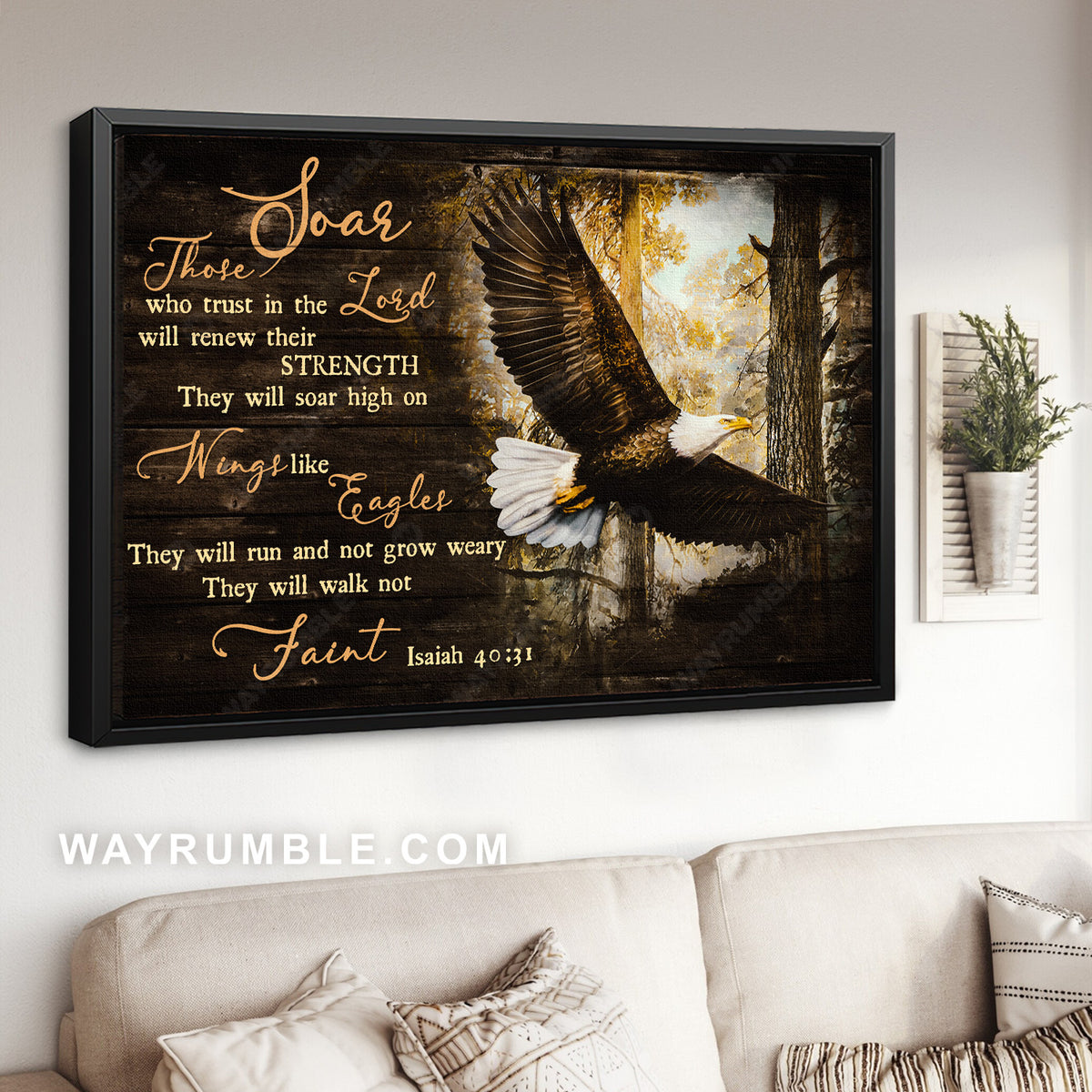 Beautiful eagle drawing, Forest painting, They will soar high on wings - Jesus Landscape Canvas Prints, Home Decor Wall Art