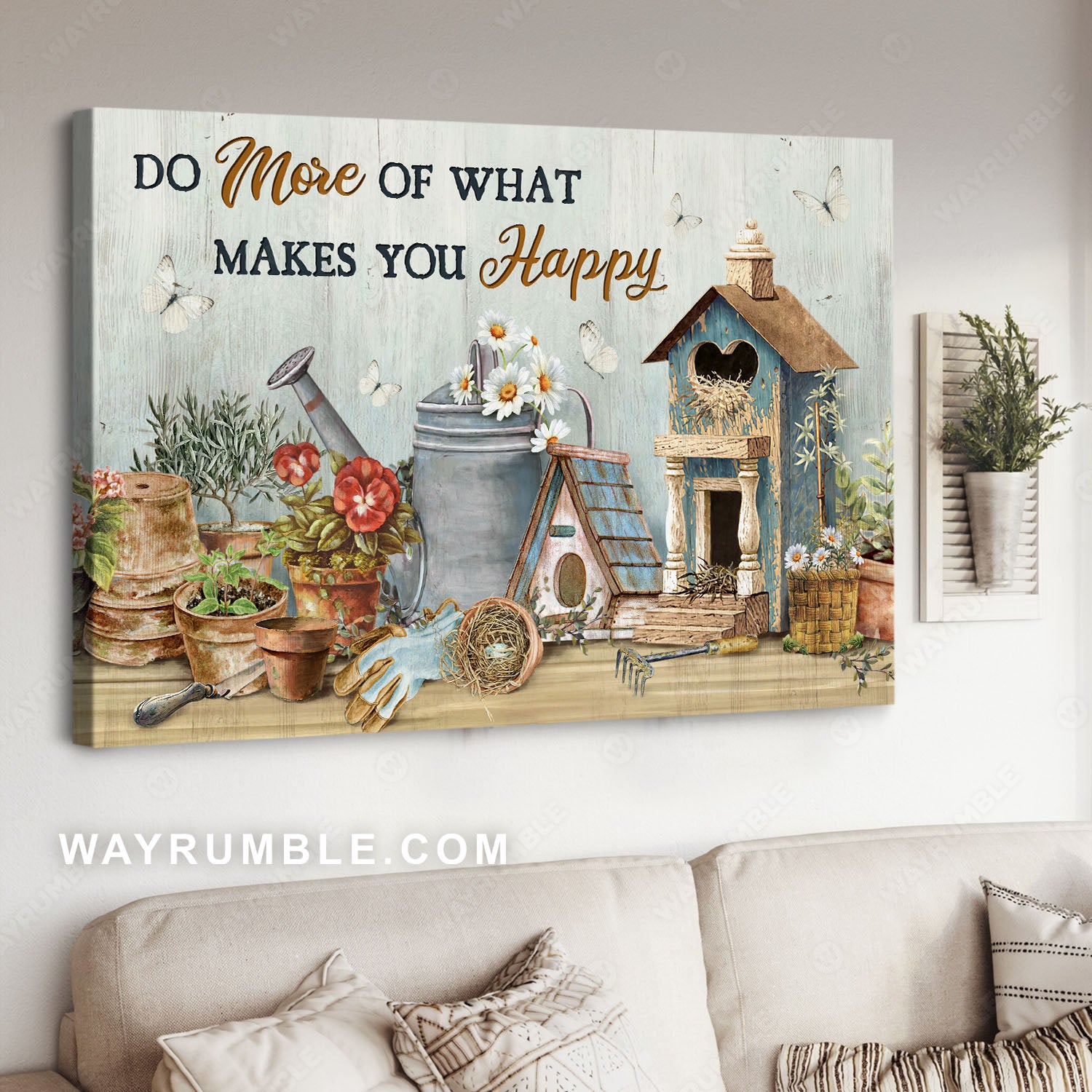 Garden stuff, Bird house, Daisy flower, Do more of what makes you happy - Jesus Landscape Canvas Prints, Christian Wall Art