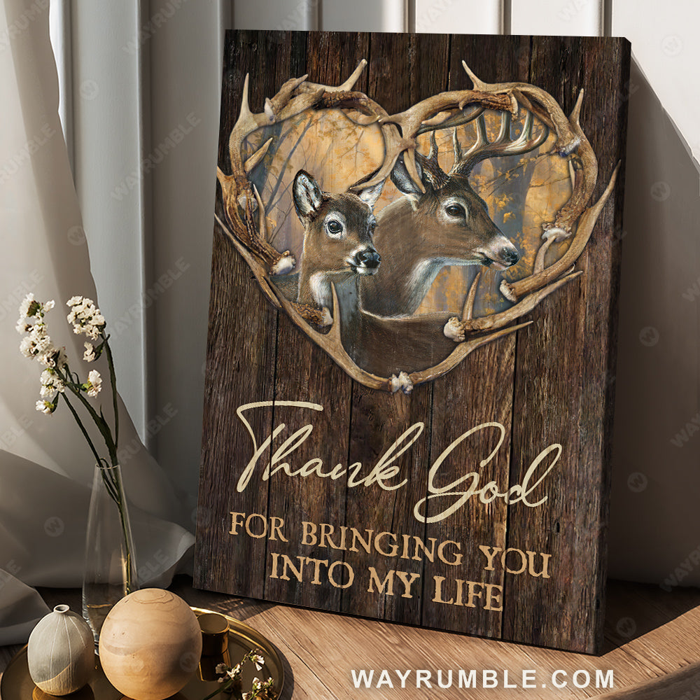 Deer painting, Horn drawing, Heart shape, Thank God for bringing you into my life - Jesus Portrait Canvas Prints, Christian Wall Art
