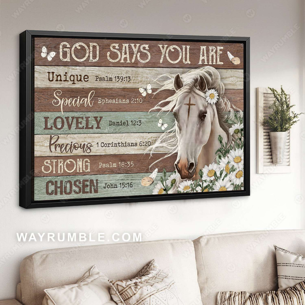 Beautiful white horse, Horse drawing, Daisy flower, God says you are - Jesus Landscape Canvas Prints, Wall Art